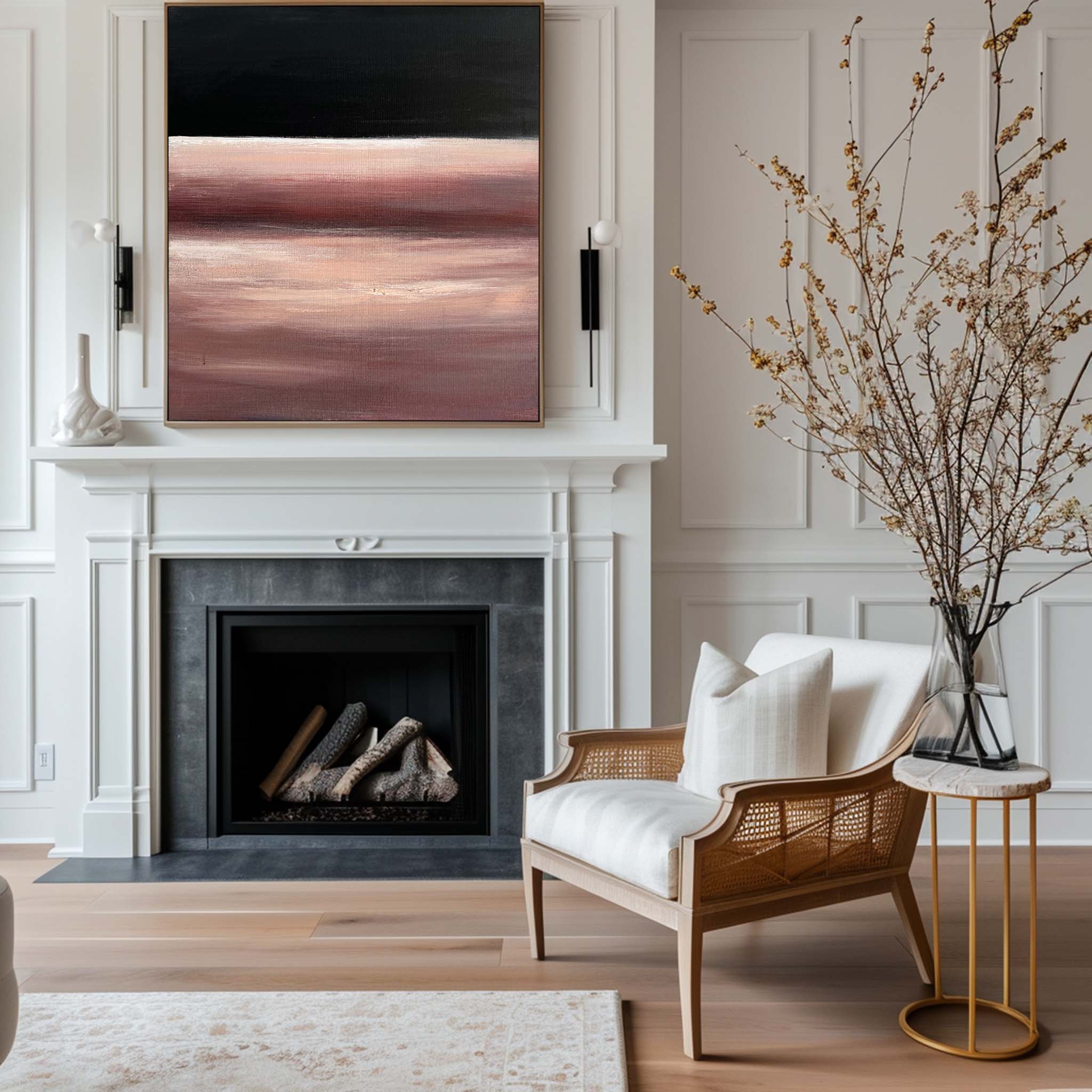 Dusk Rose Gradient Abstract Textured Linen Canvas Wall Decor