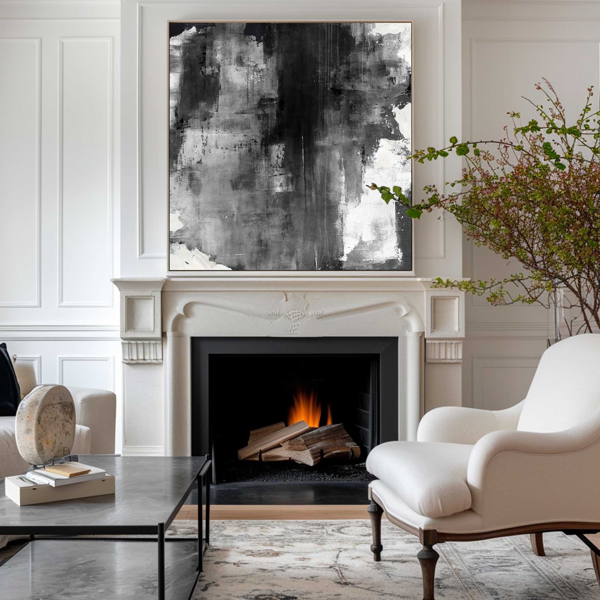 Large Black Grey White Abstract Painting