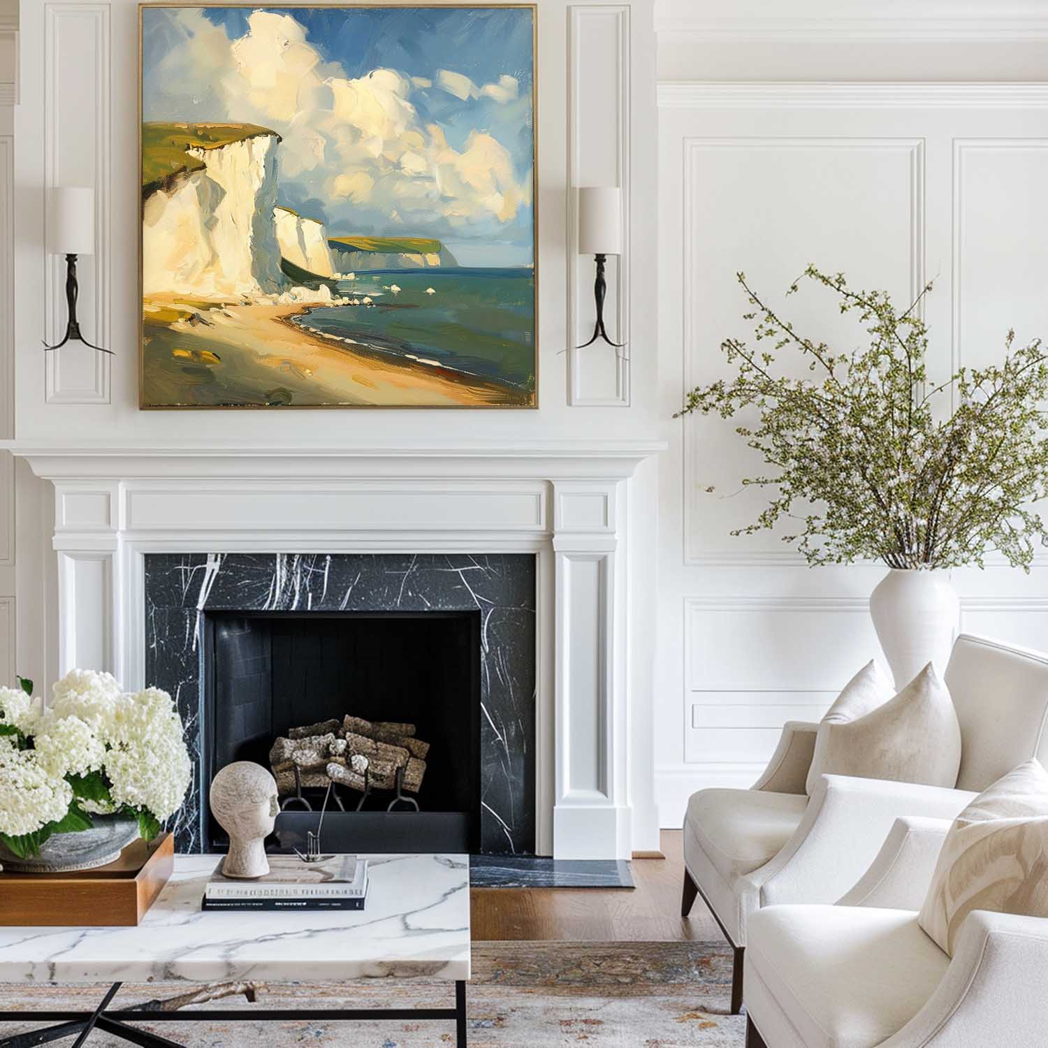 Sunlit Coastal Cliffs Landscape Art