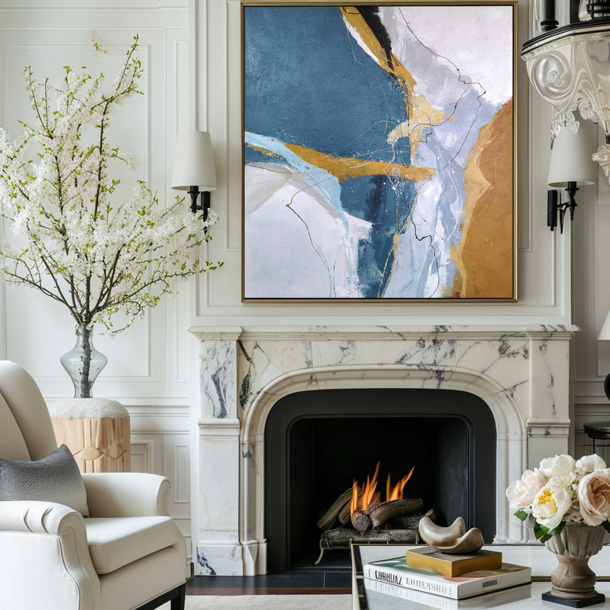 Luxury Color‑Block Abstract  Metallic Gold Vein Textured Artwork