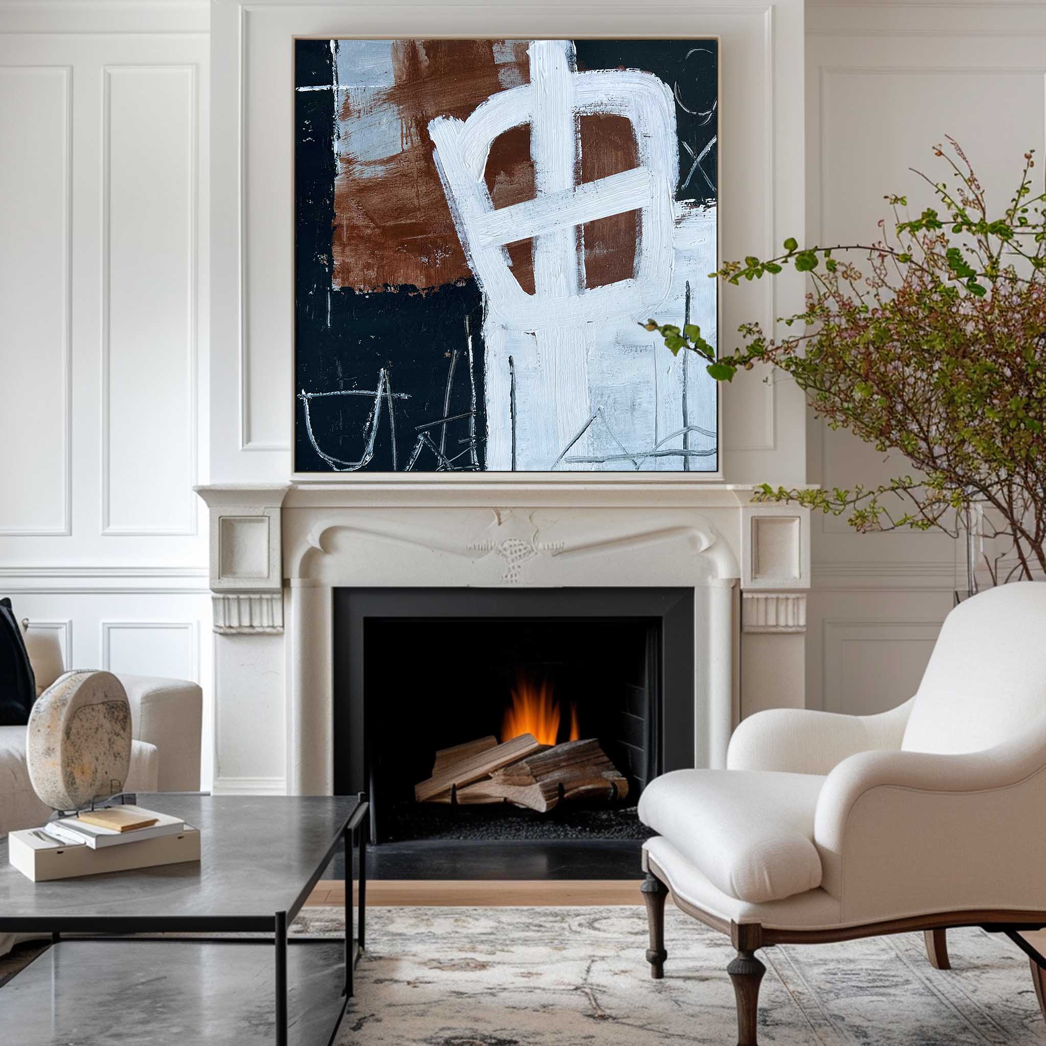 Abstract Mark‑Making Graffiti Style Framed Linen Canvas Wall Art