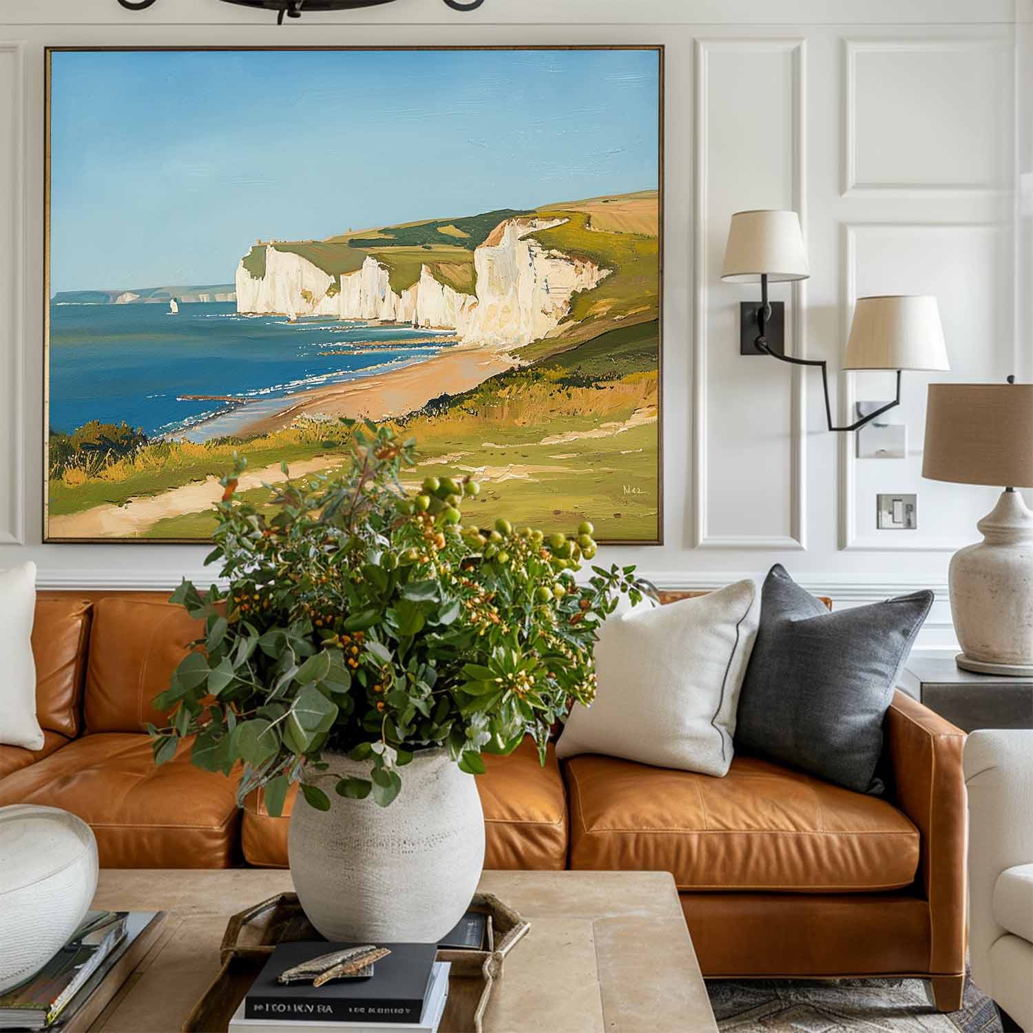 Seaside White Chalk Cliff Landscape  Natural Scenery Brush‑Textured Artwork