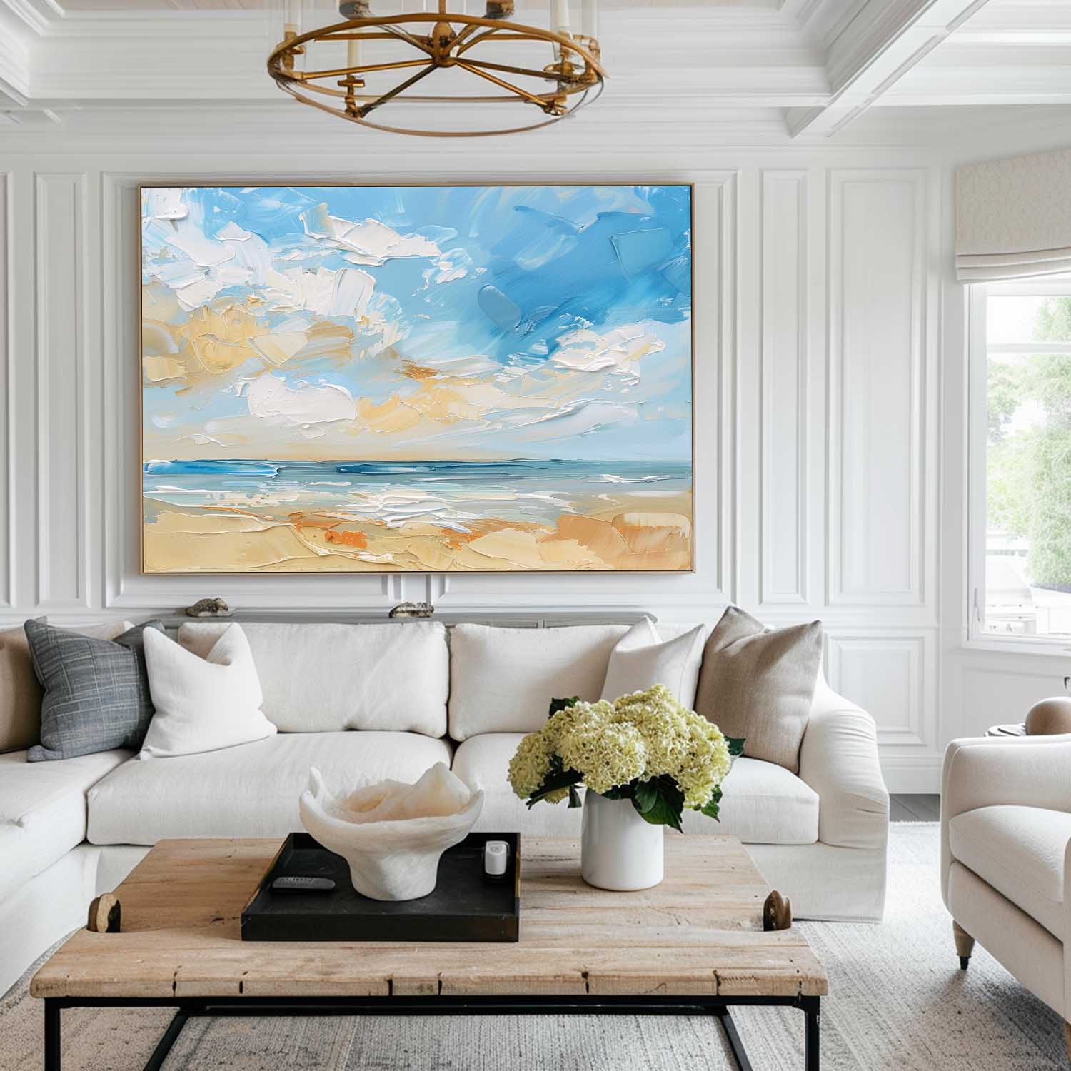 Blue Beach Seascape Textured Painting