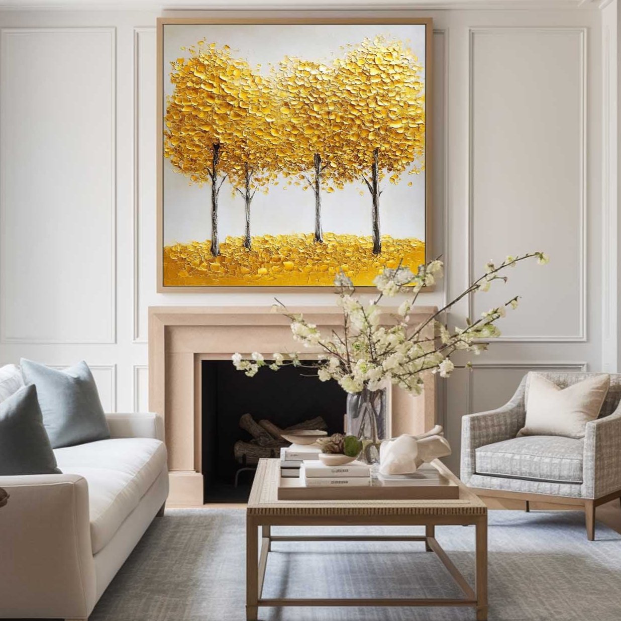 Golden Tree Landscape Textured Painting