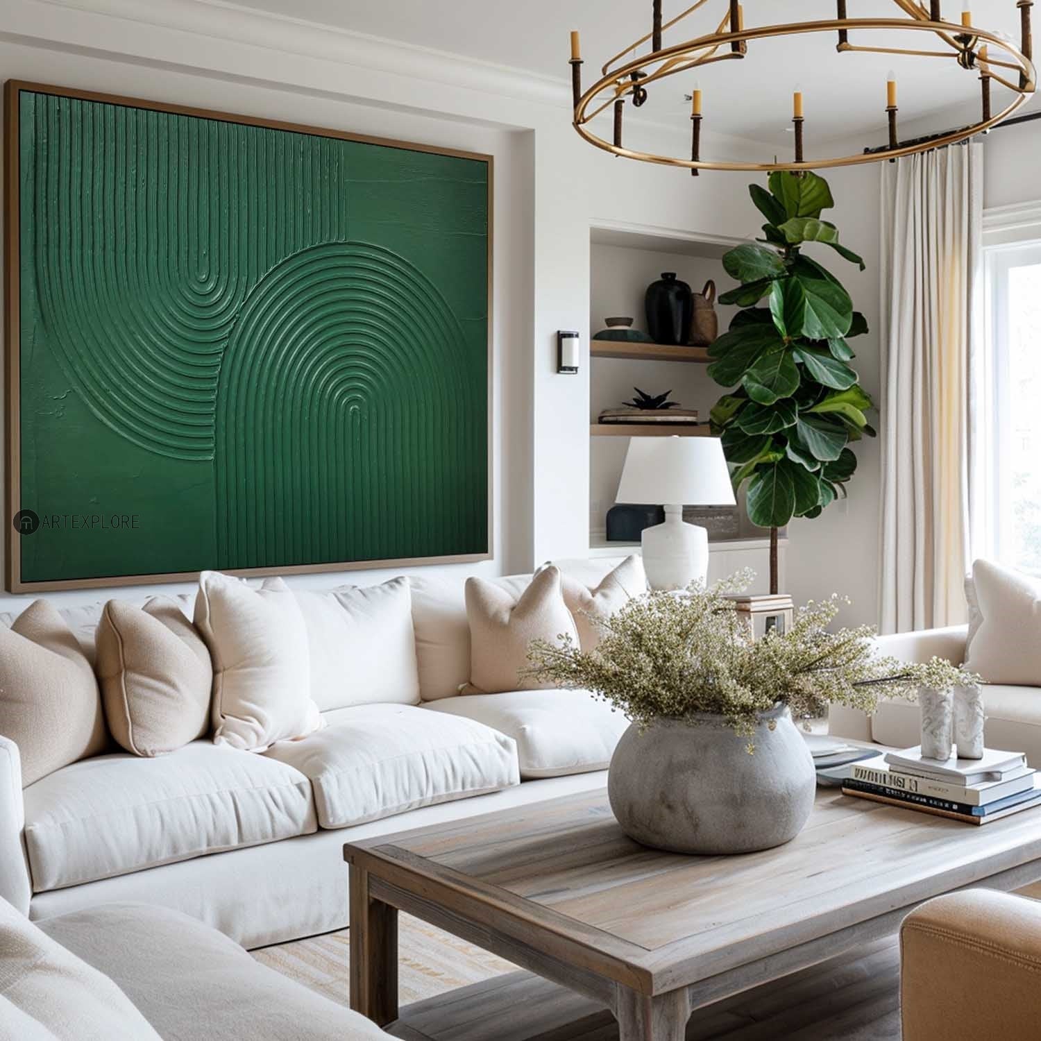 Dark Green Geometric 3D Textured Wall Art