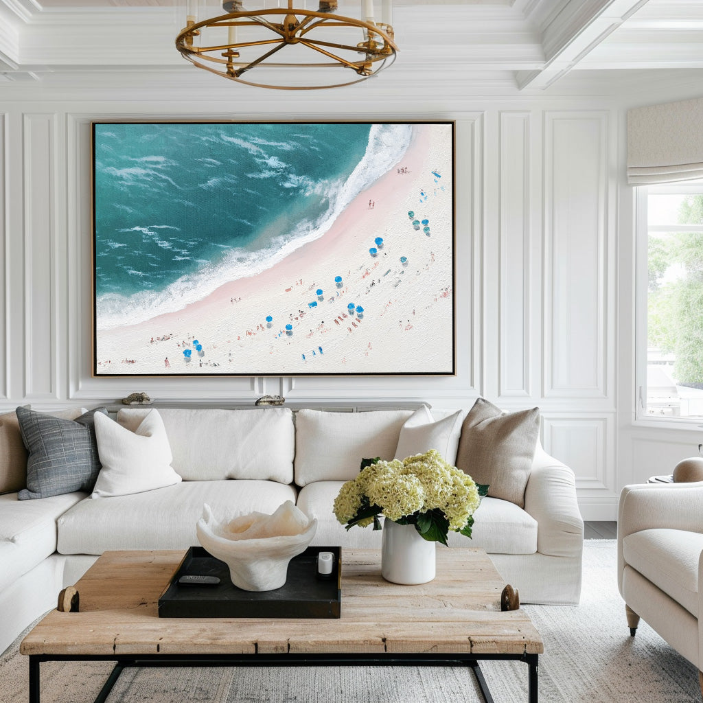 Aerial Teal Beach Landscape Canvas Art