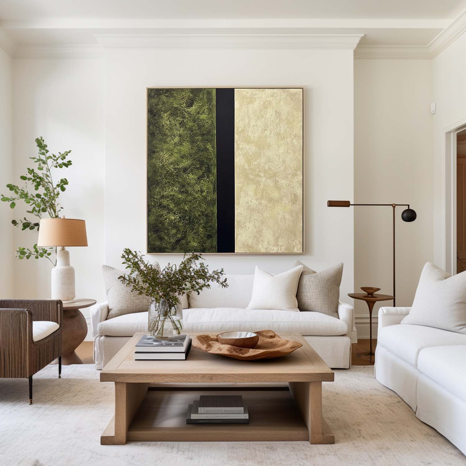 Modern Green and Beige Abstract Canvas Wall Art Set