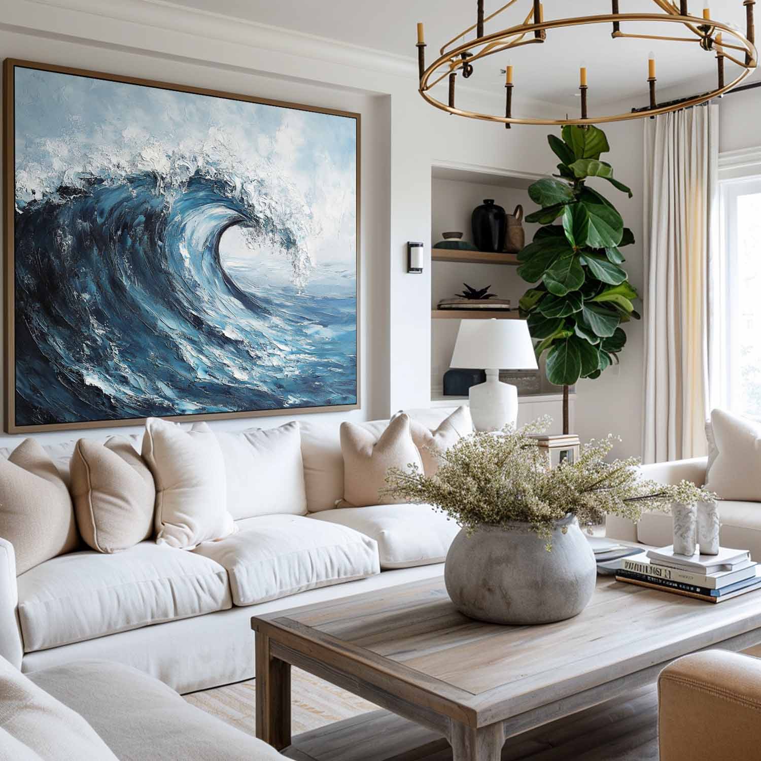 Powerful Curling Ocean Wave  Seaside Scene Thick Impasto Textured Artwork