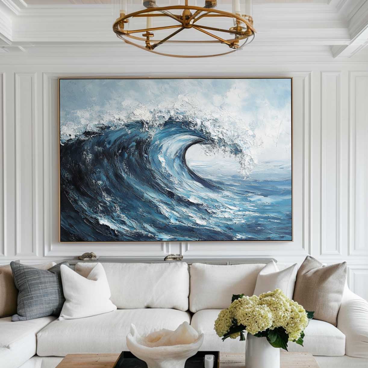 Powerful Curling Ocean Wave  Seaside Scene Thick Impasto Textured Artwork