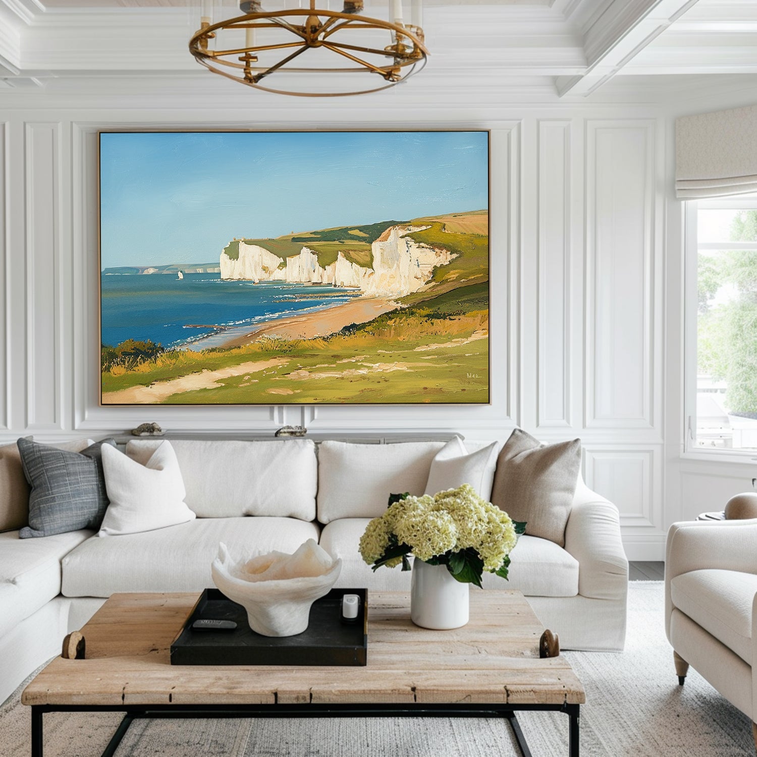 Seaside White Chalk Cliff Landscape  Natural Scenery Brush‑Textured Artwork