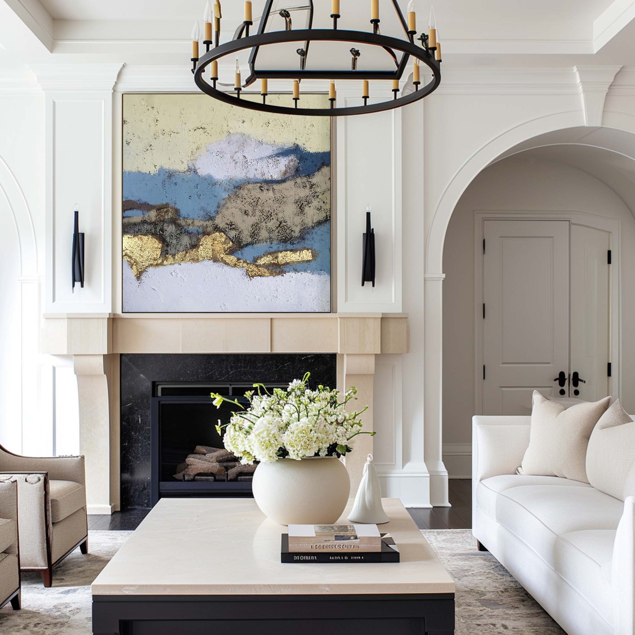 Gilded Blue Terrain Textured Framed Artwork