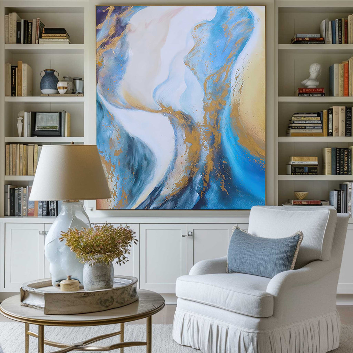 Abstract Blue And Gold Painting