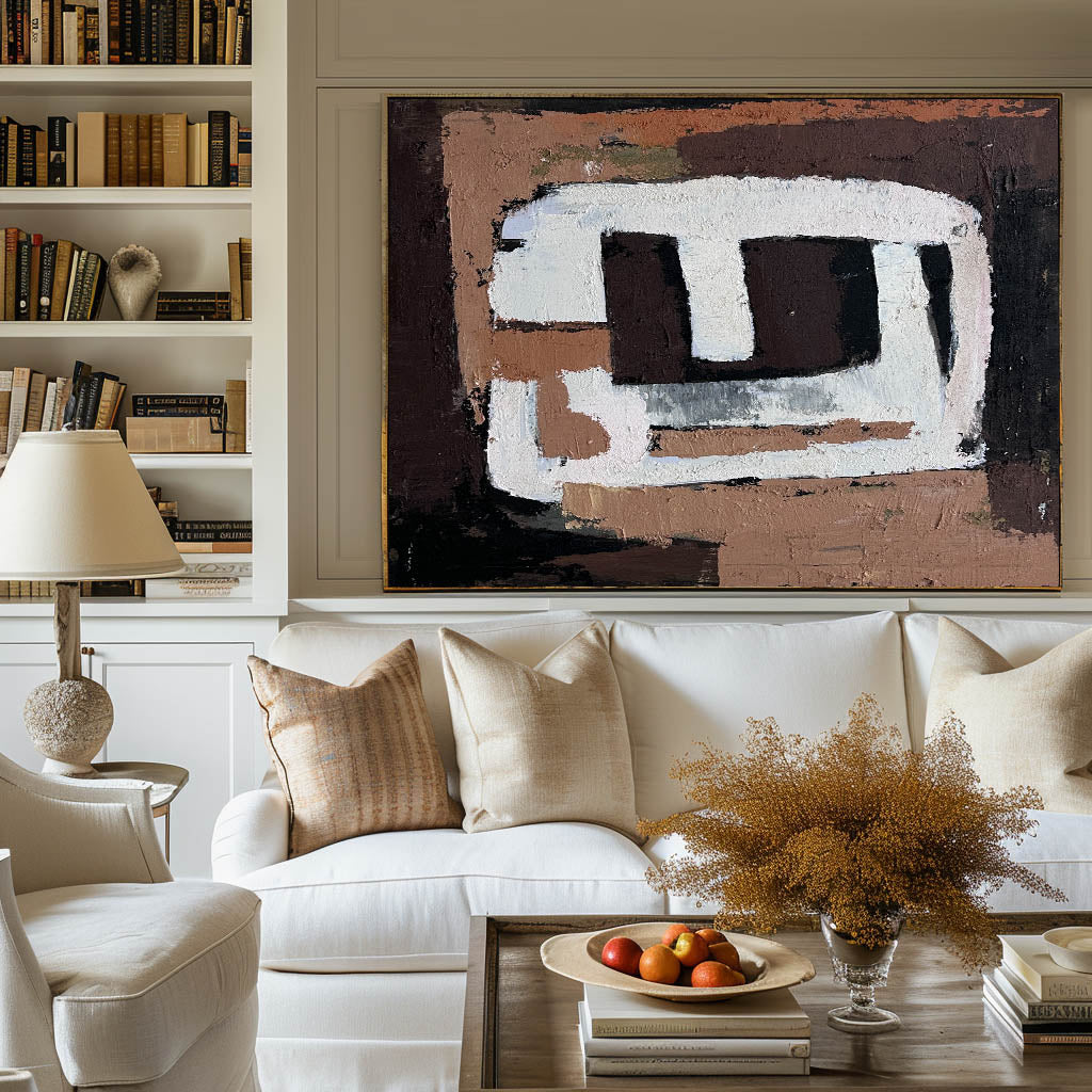 Retro Geometric Block Abstract Warm Earth‑Tone Contemporary Wall Decor Piece