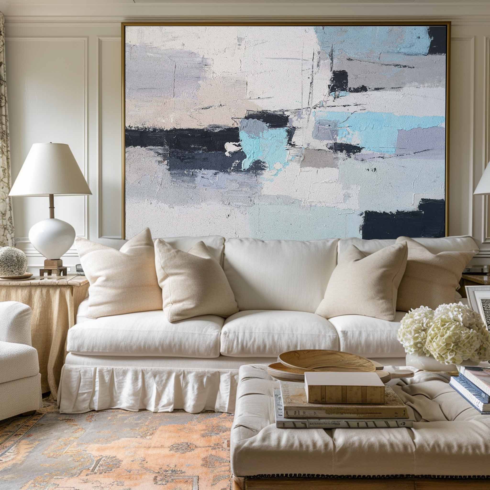Modern Grey Blue Abstract Canvas Painting