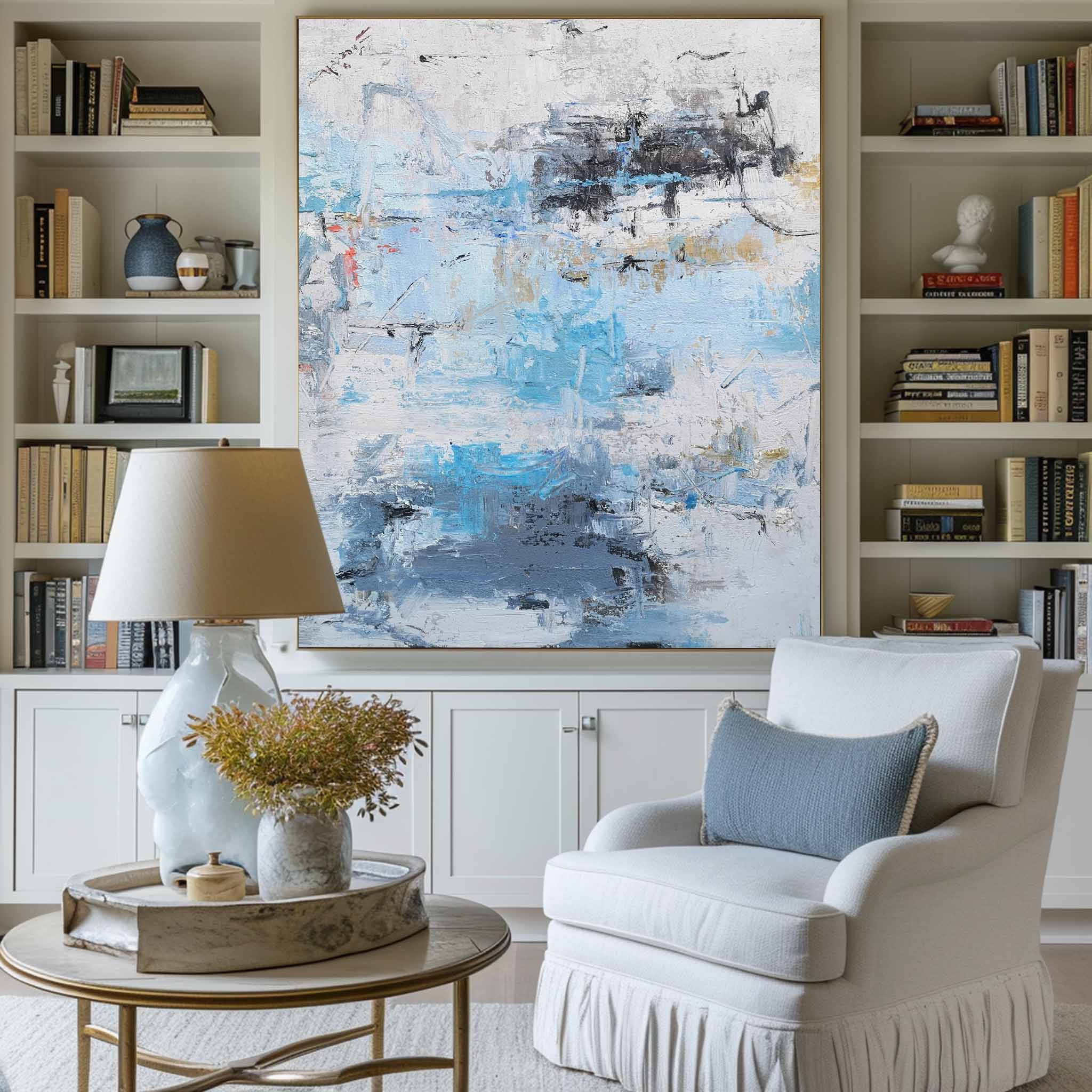Modern Blue Grey Abstract Textured Painting