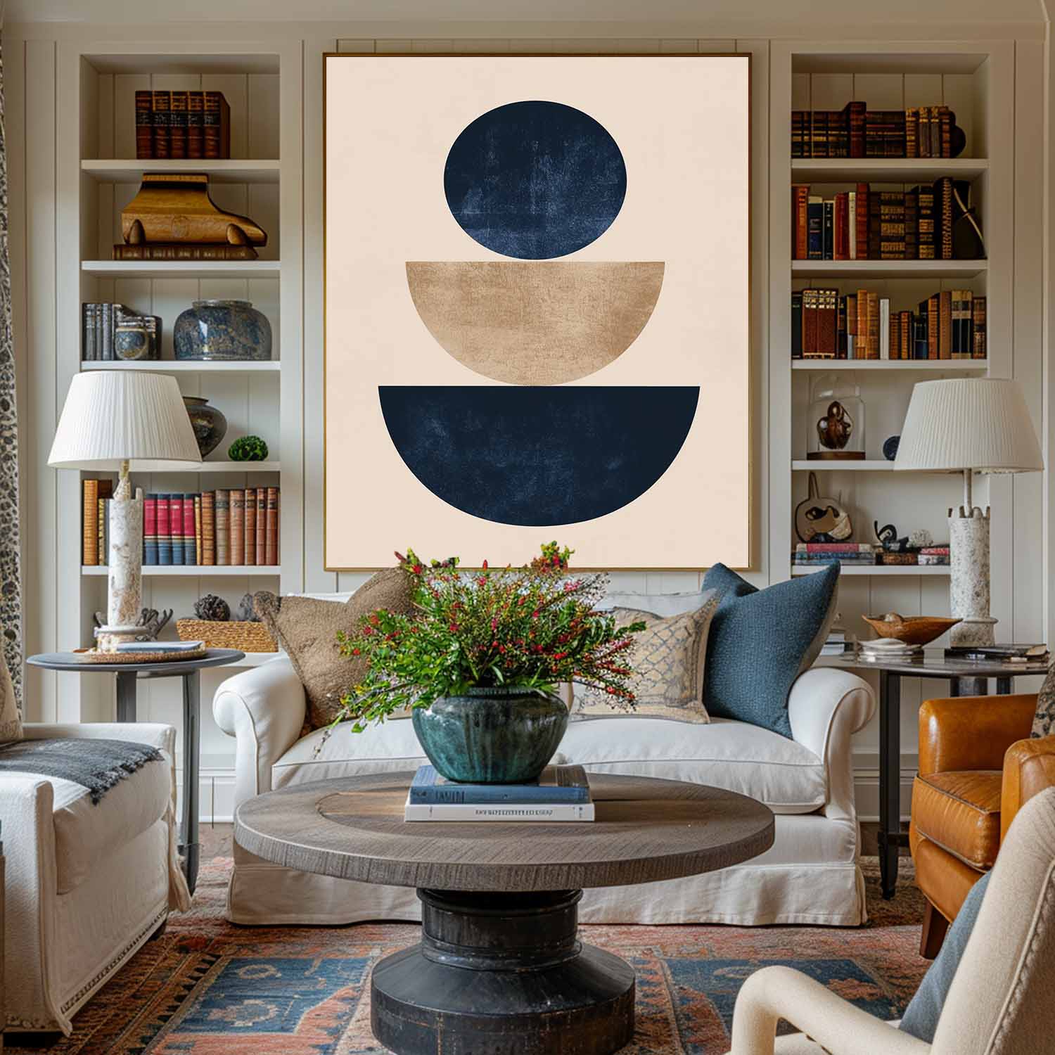 Navy Blue Beige Geometric Painting