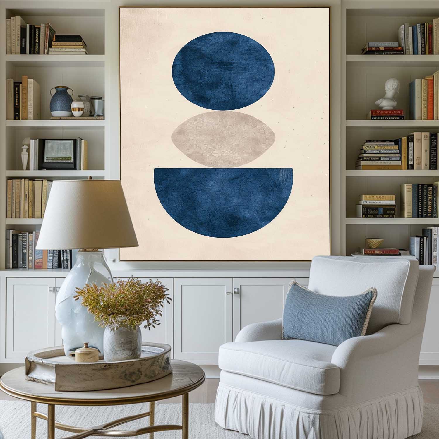 Blue Beige Geometric Minimalist Painting