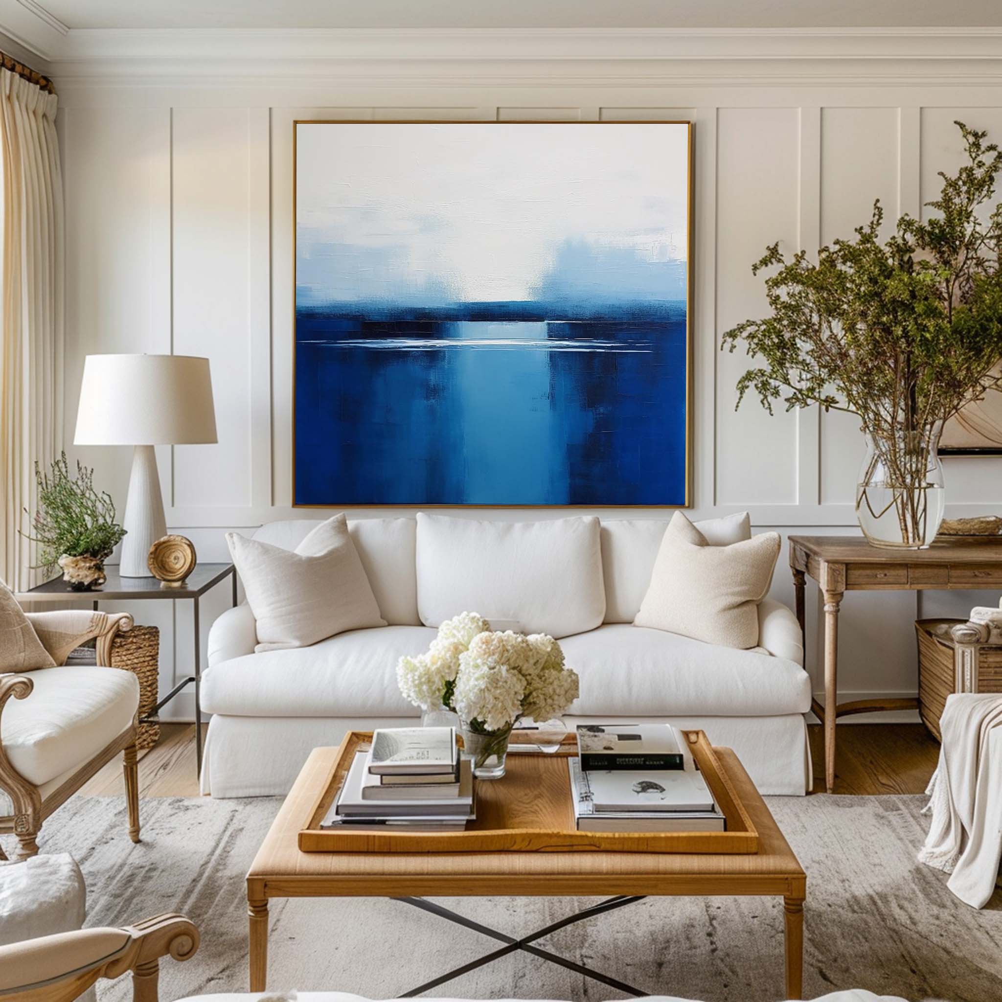 Blue Ink Wash Lakeside Horizon Canvas Art