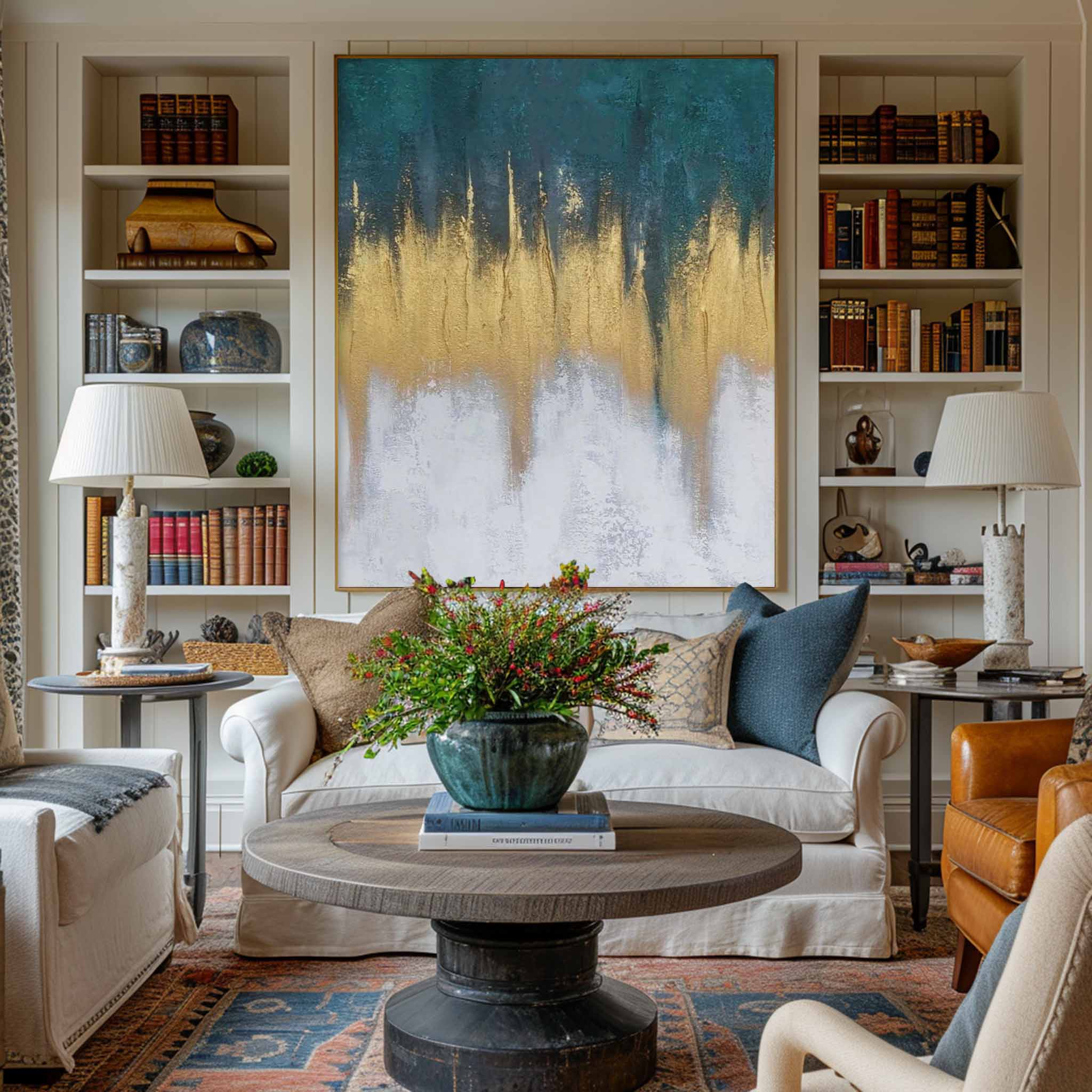 Abstract Blue And Gold Painting ABAV157 - Neutralighting