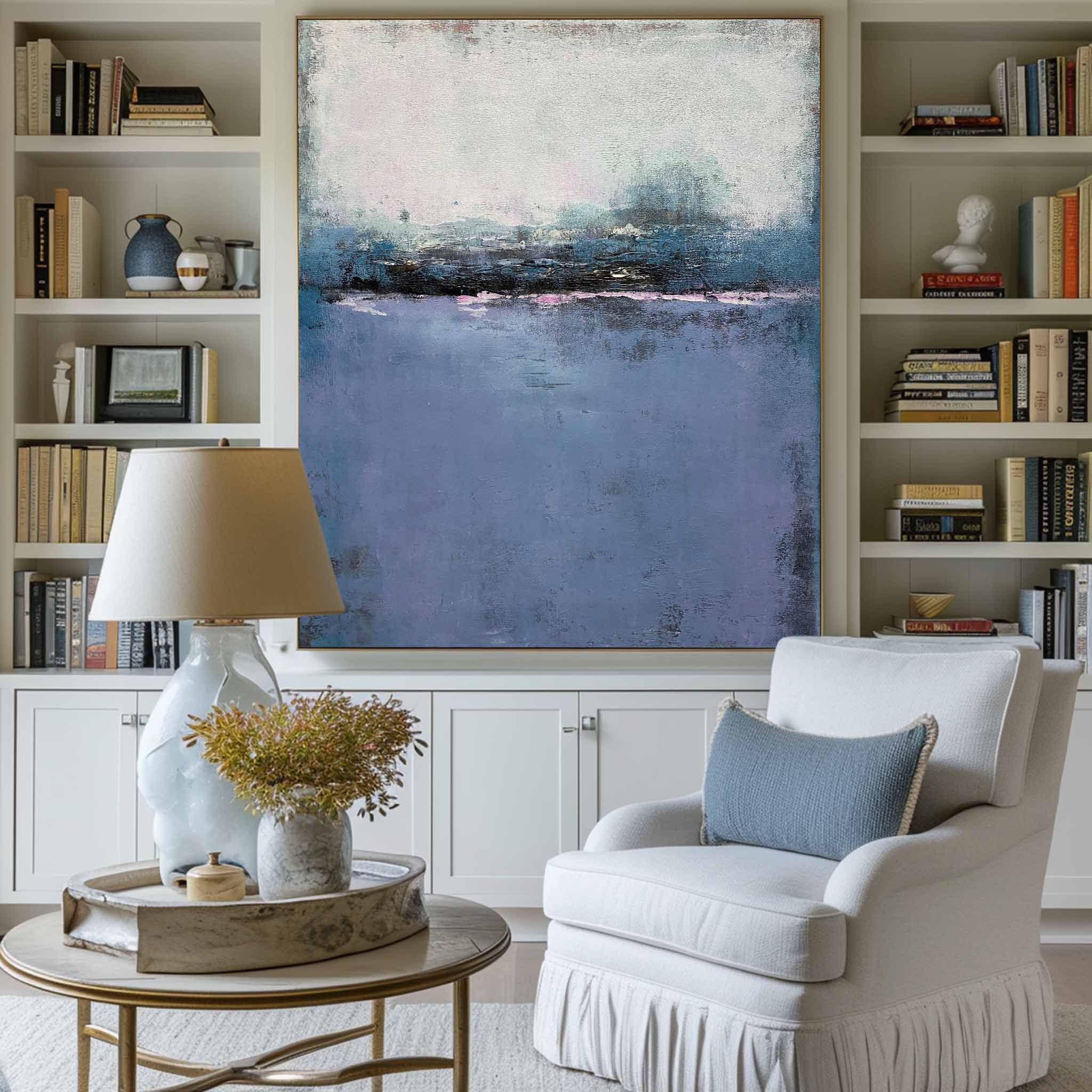 Serene Indigo Seascape Abstract Oil Painting