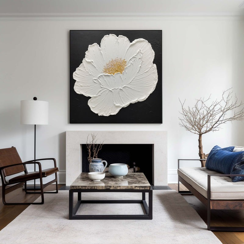 White Floral Textured Painting