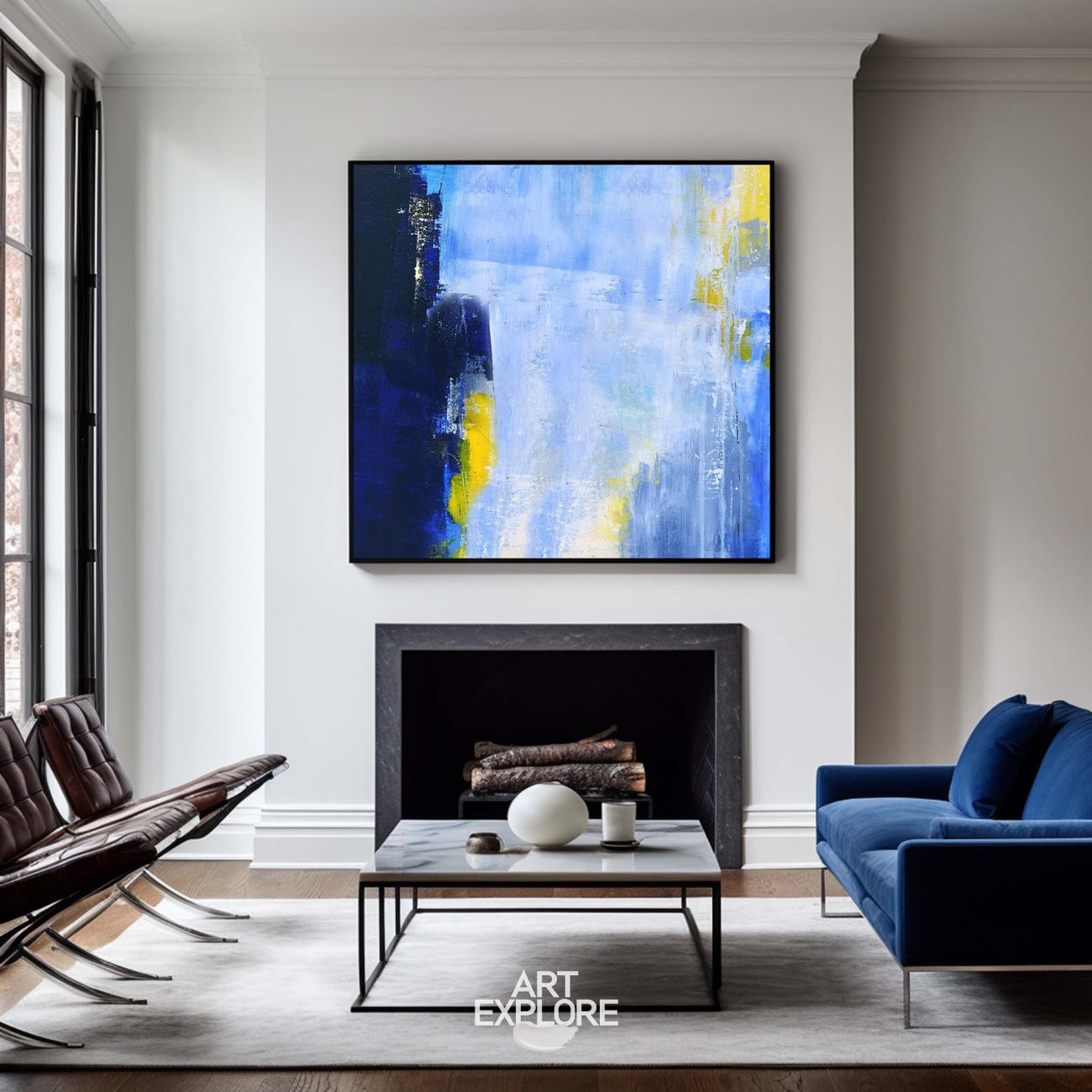 Blue Gold Abstract Canvas Wall Art