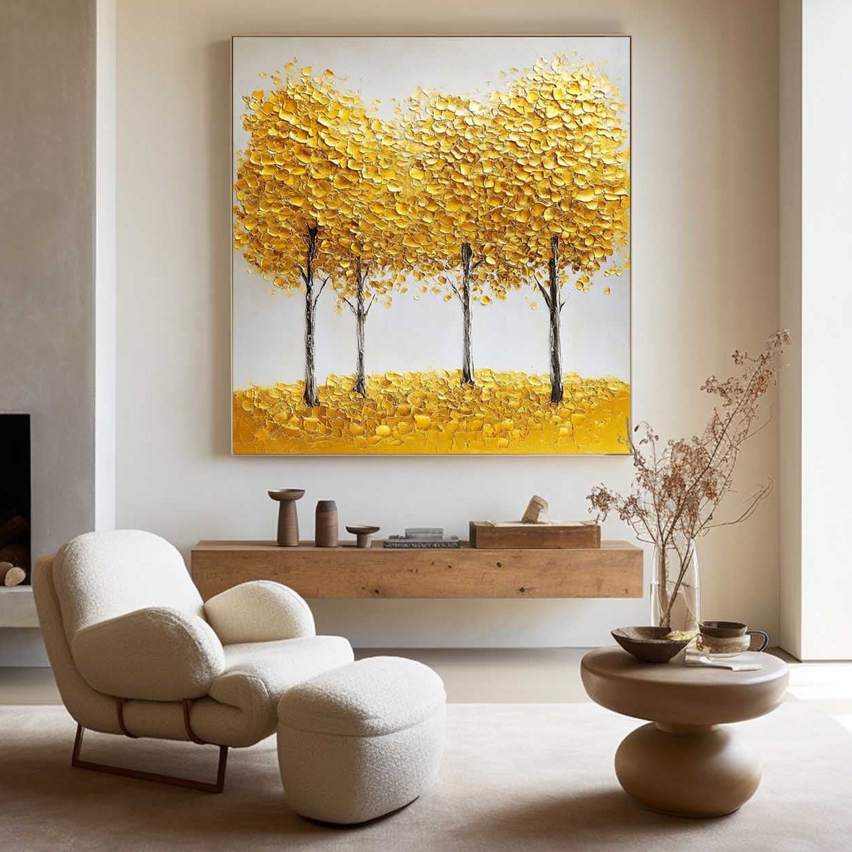 Golden Tree Landscape Textured Painting