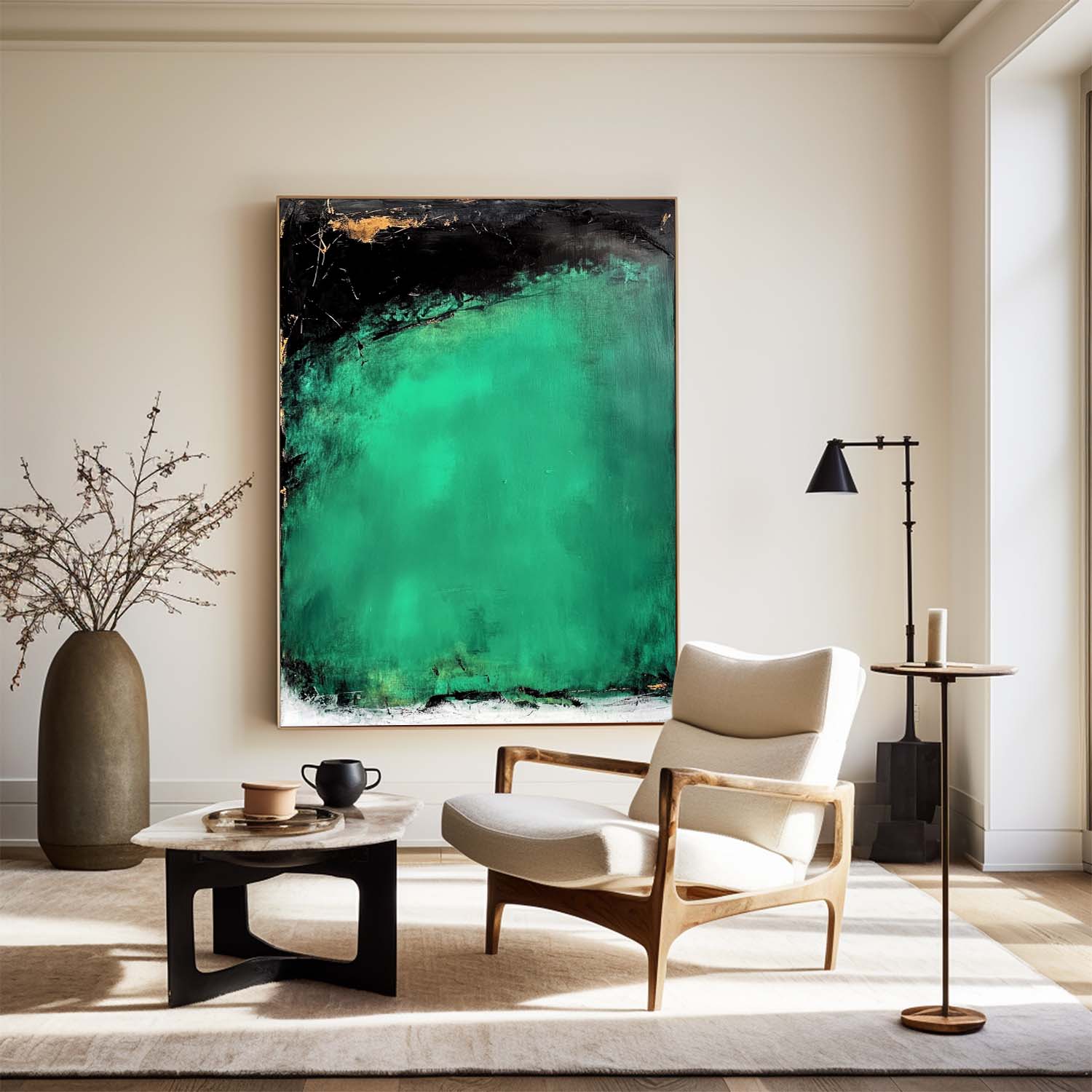 Emerald Green and Black Abstract Canvas Wall Art