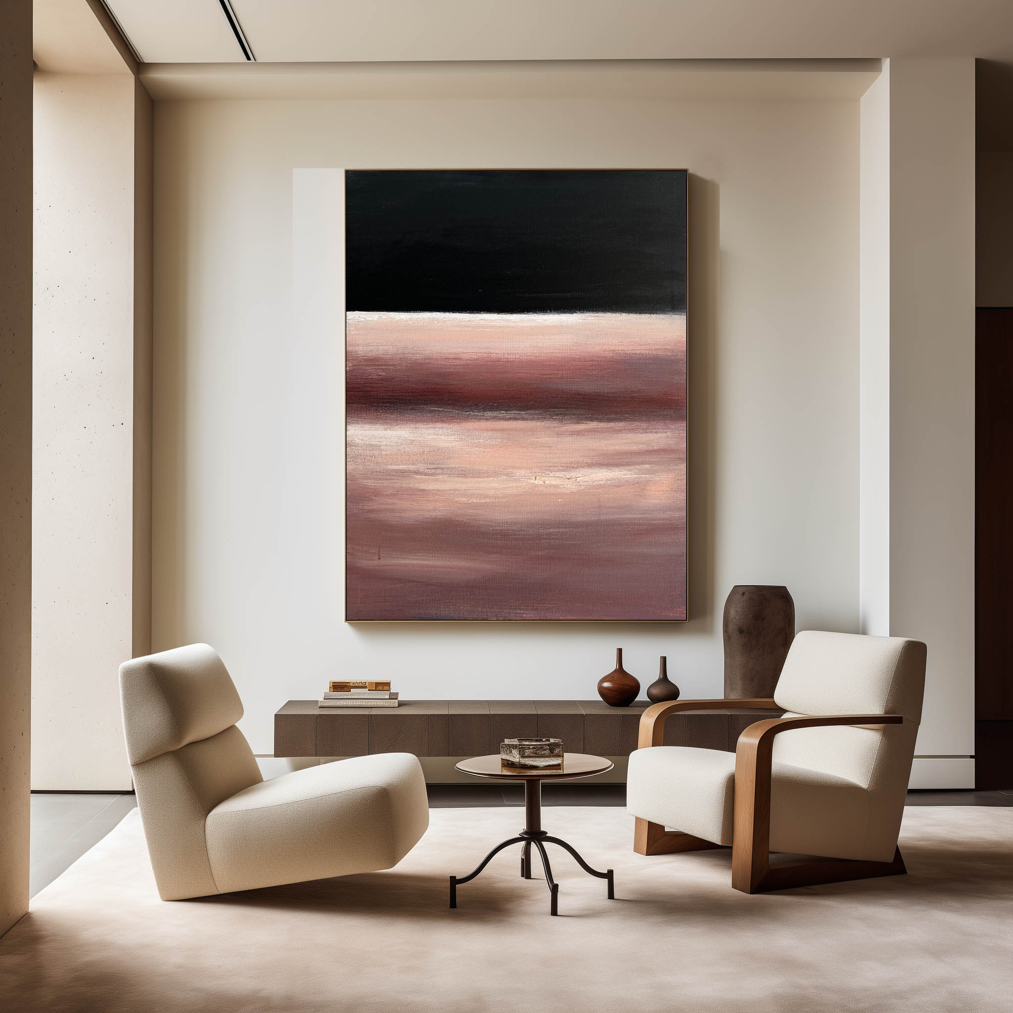 Dusk Rose Gradient Abstract Textured Linen Canvas Wall Decor