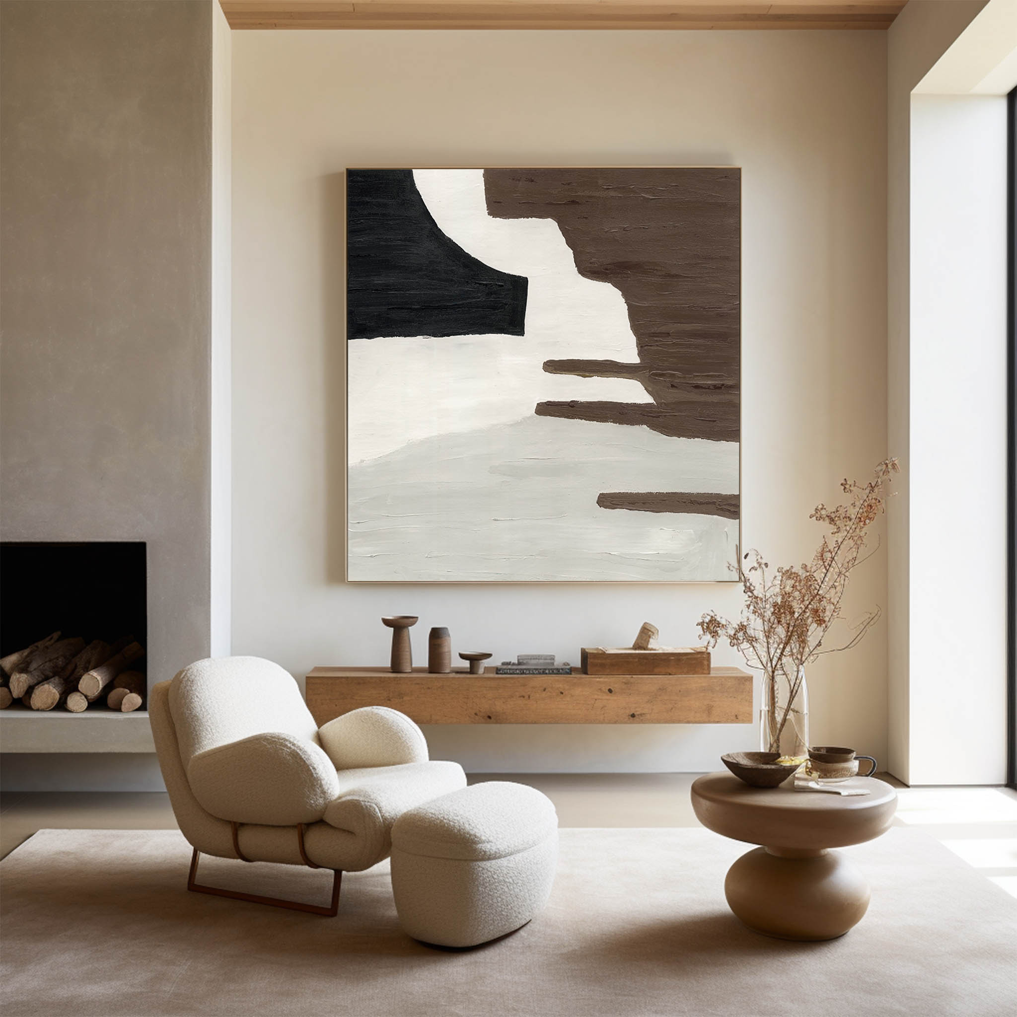 Abstract Brown Black Beige Wall Art Canvas
