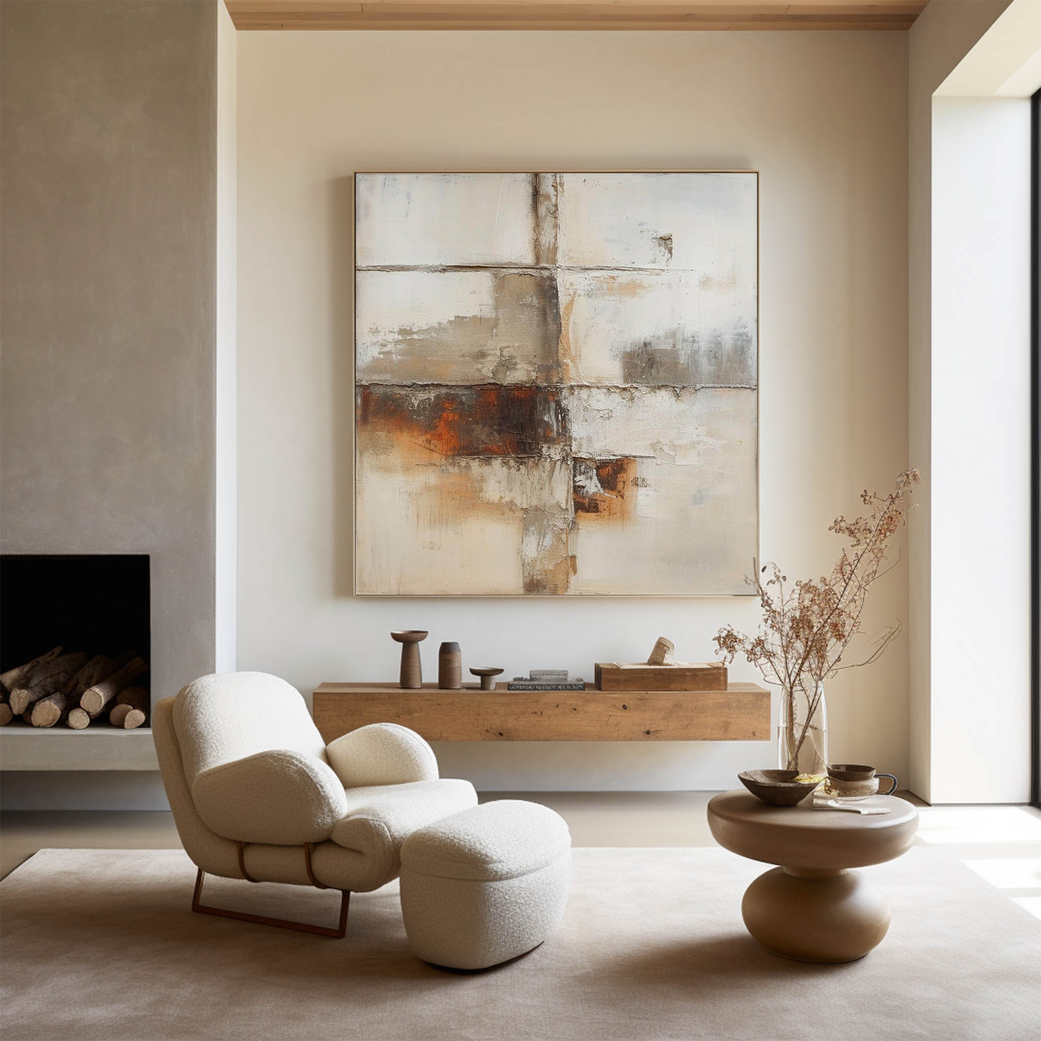 Neutral Beige Brown Abstract Painting