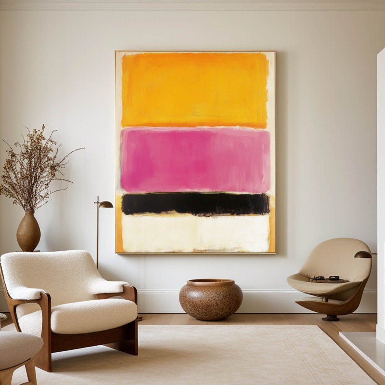 Warm Hues Block‑Stripe Abstract Canvas Art