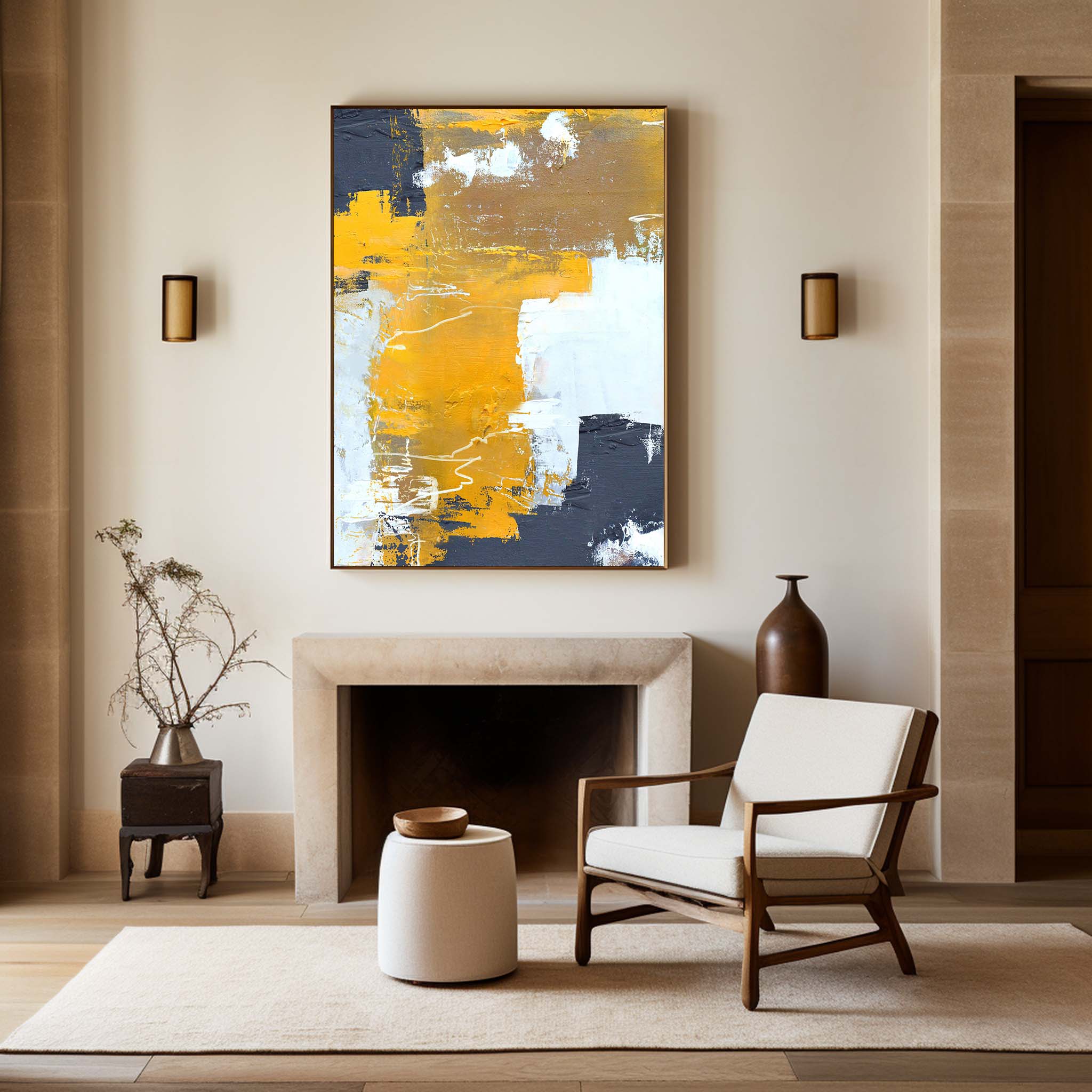 Mustard Yellow Black Abstract