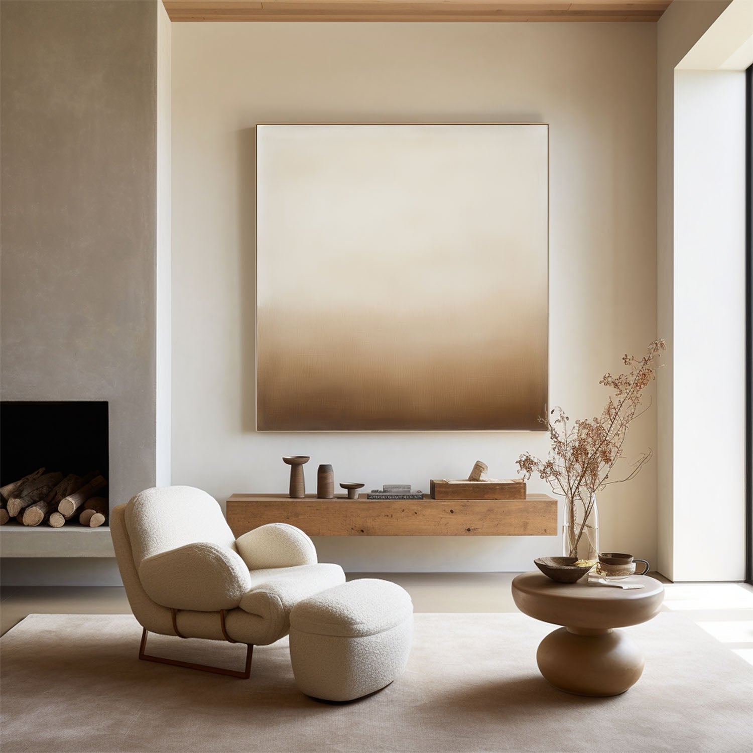 Neutral Taupe Gradient Wash Square Canvas Art