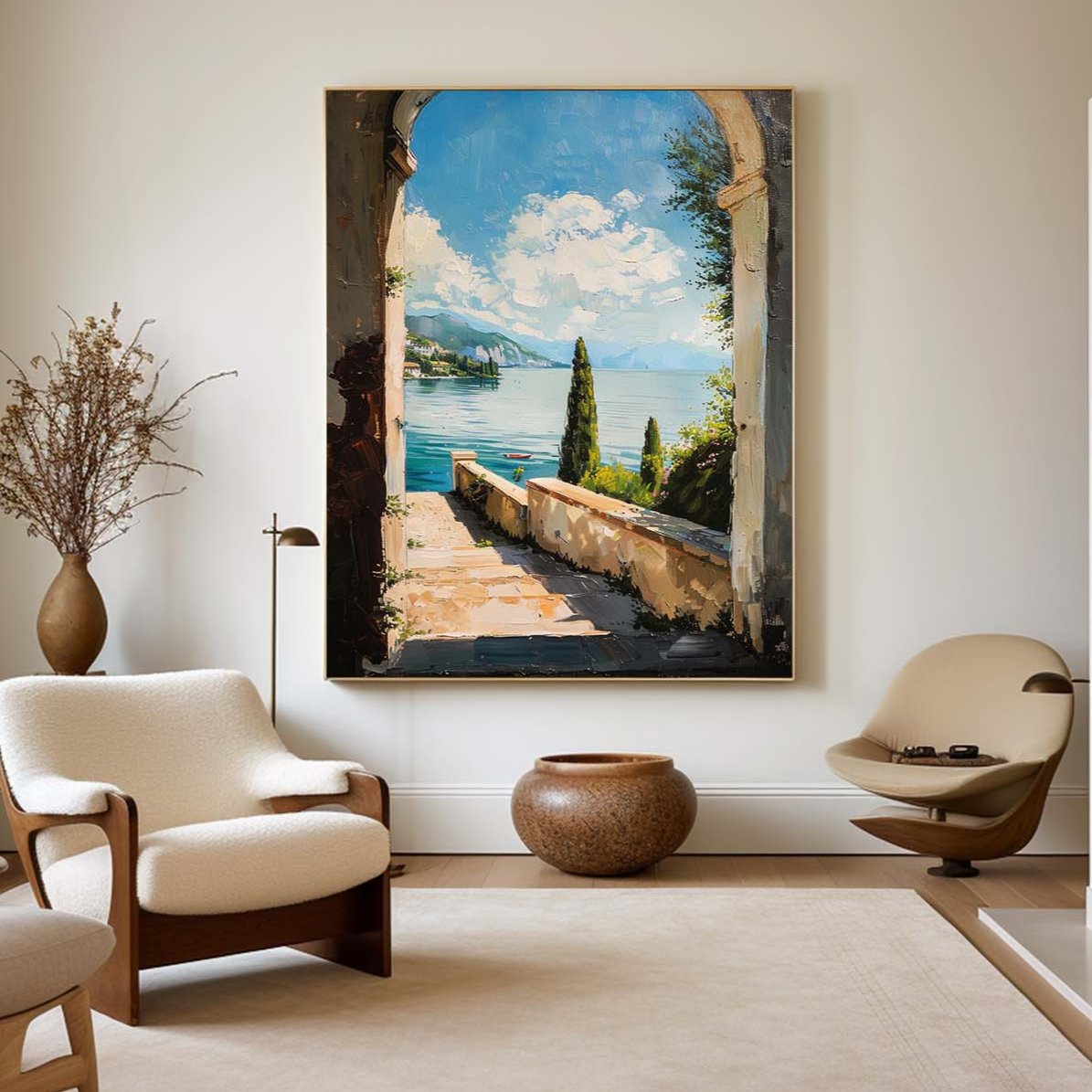 Theo Mediterranean Arch Lake Canvas Art