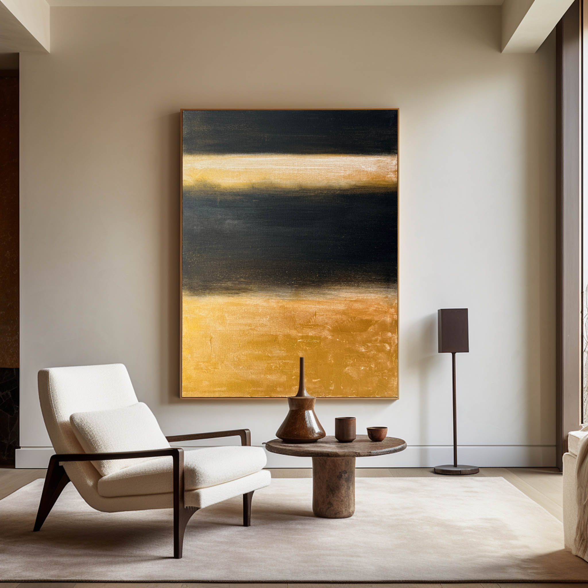 Luxury Gold Black Abstract Linen Painting