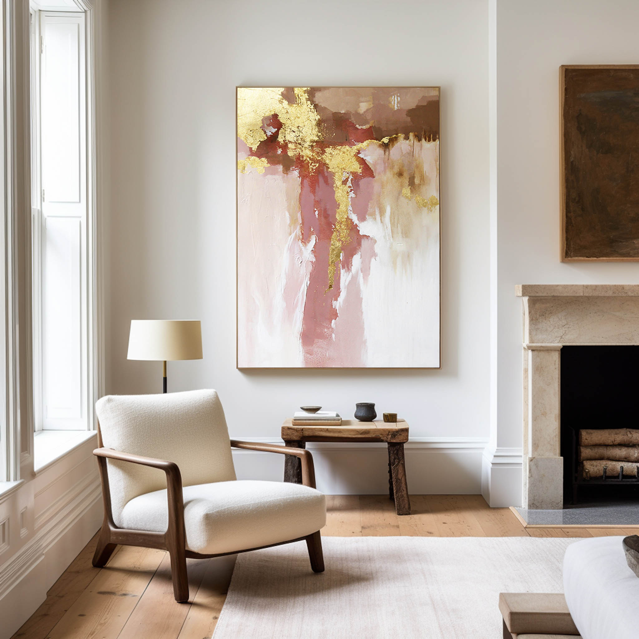 Abstract Pink Gold Textured Painting
