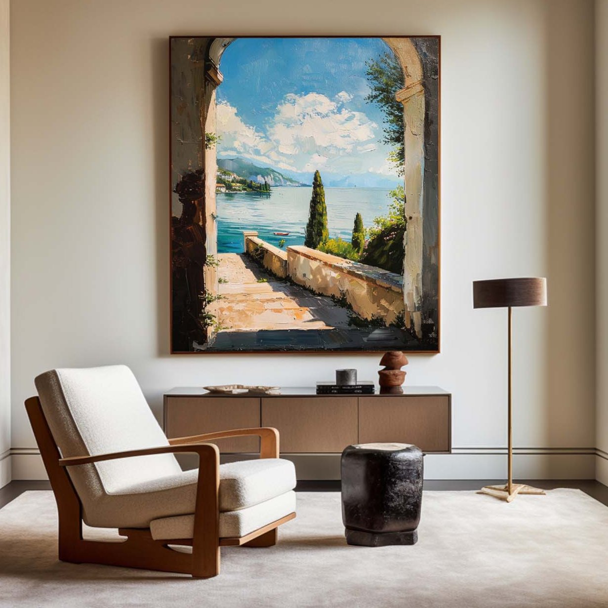 Theo Mediterranean Arch Lake Canvas Art
