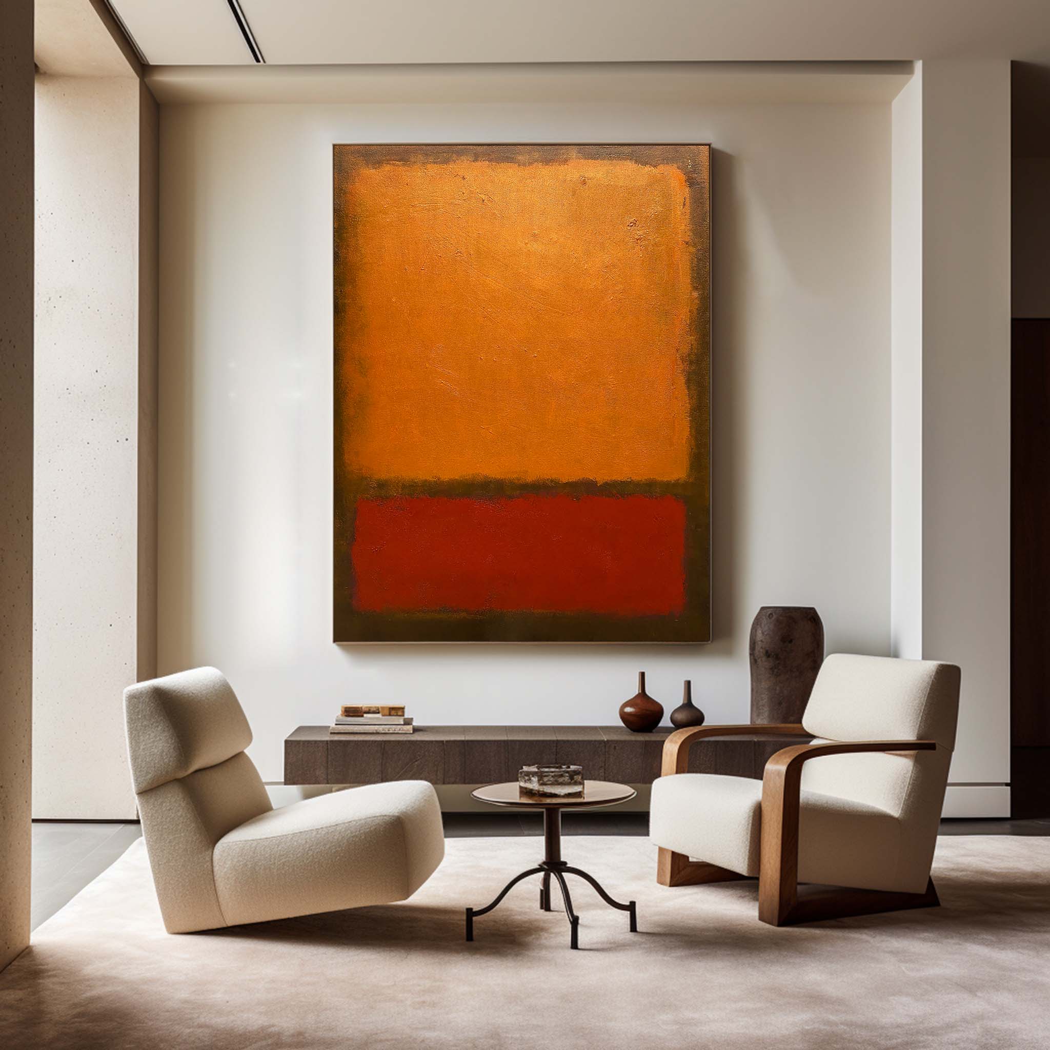 Warm‑Tone Color‑Block Abstract Hand‑Painted Thick Textured Artwork