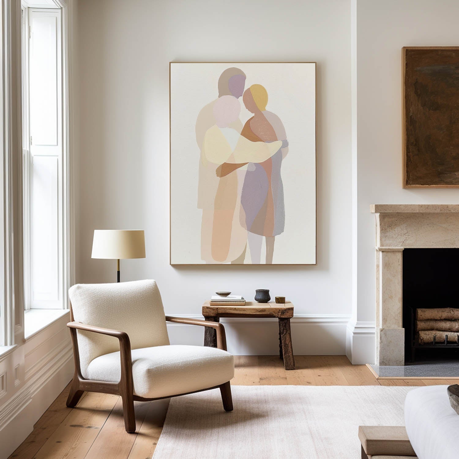 Wall Art Embraced Figures in Soft Tones