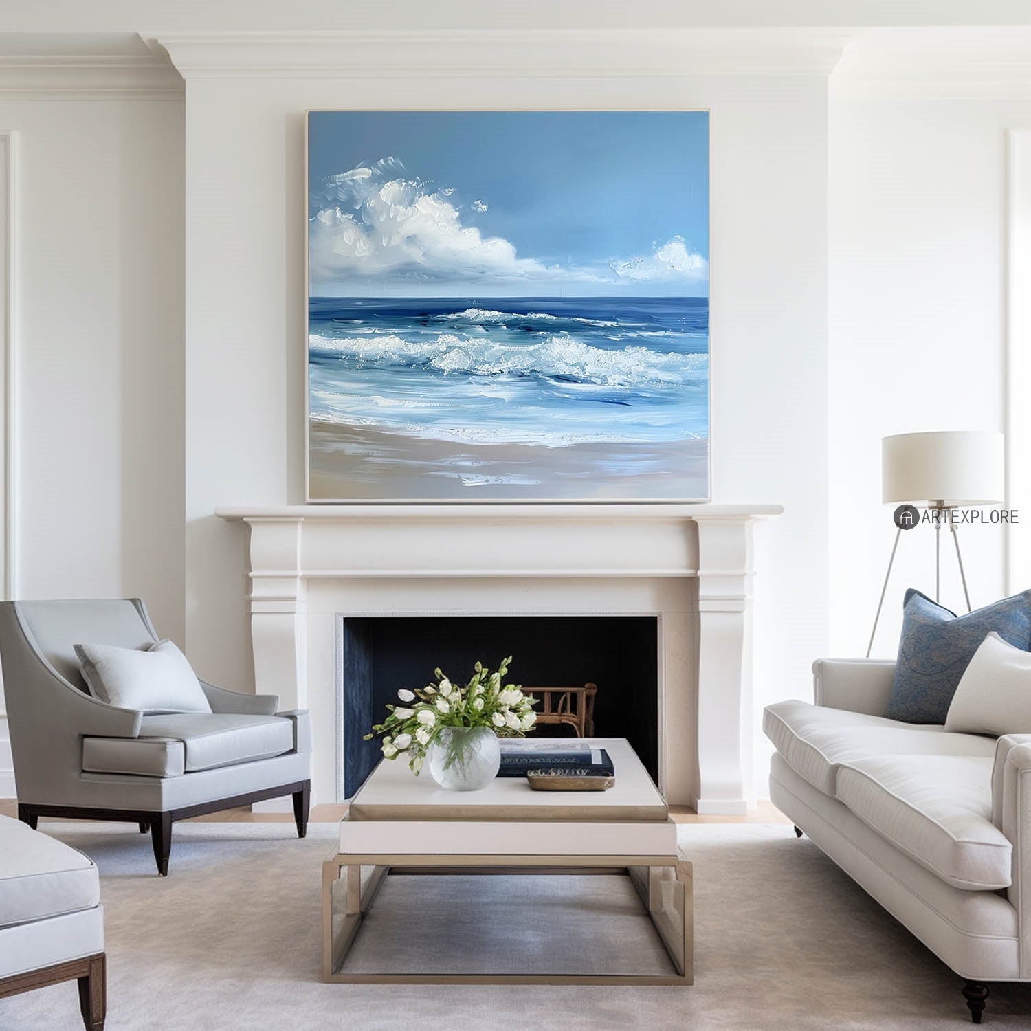 Blue Ocean Beach Waves Canvas Painting
