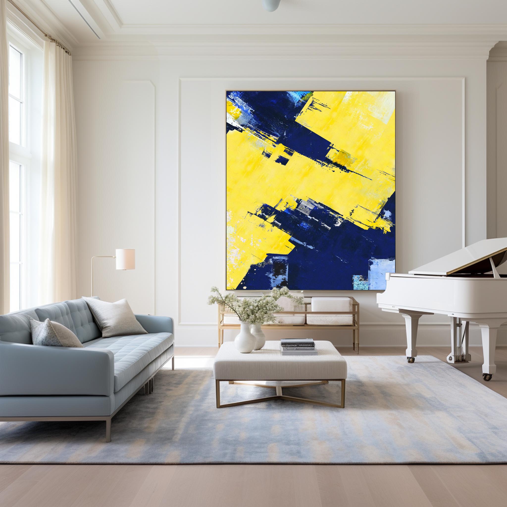 Abstract Blue Yellow Painting #ABAV14