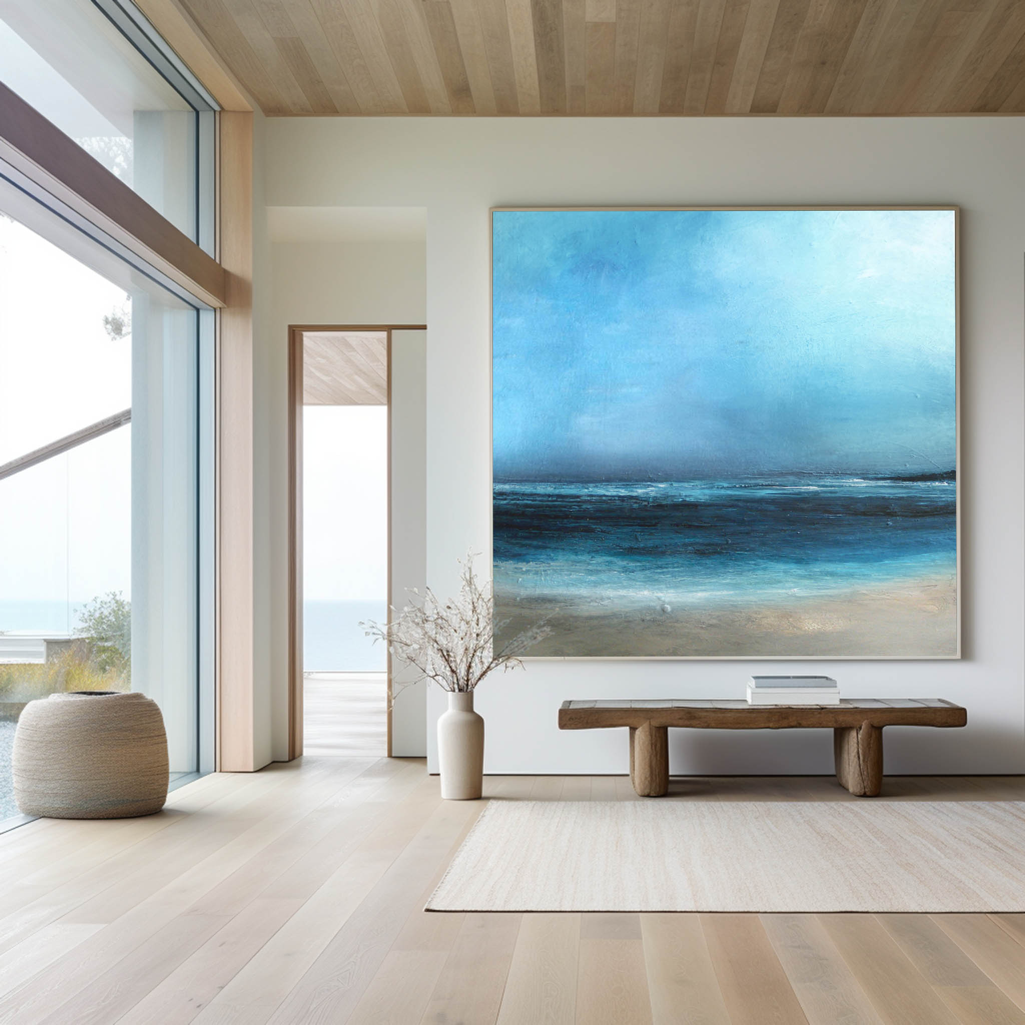 Large Original Sea Level Blue Oil Painting