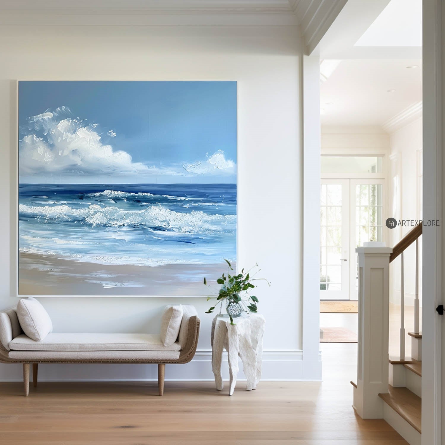 Blue Ocean Beach Waves Canvas Painting