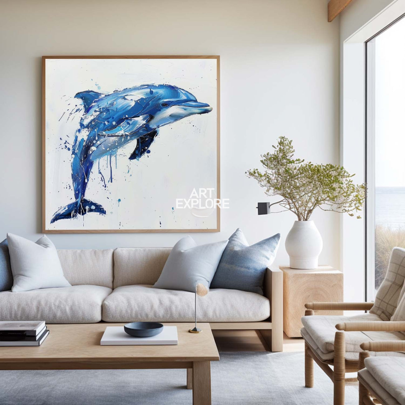 Blue Jumping Dolphin Canvas Wall Art