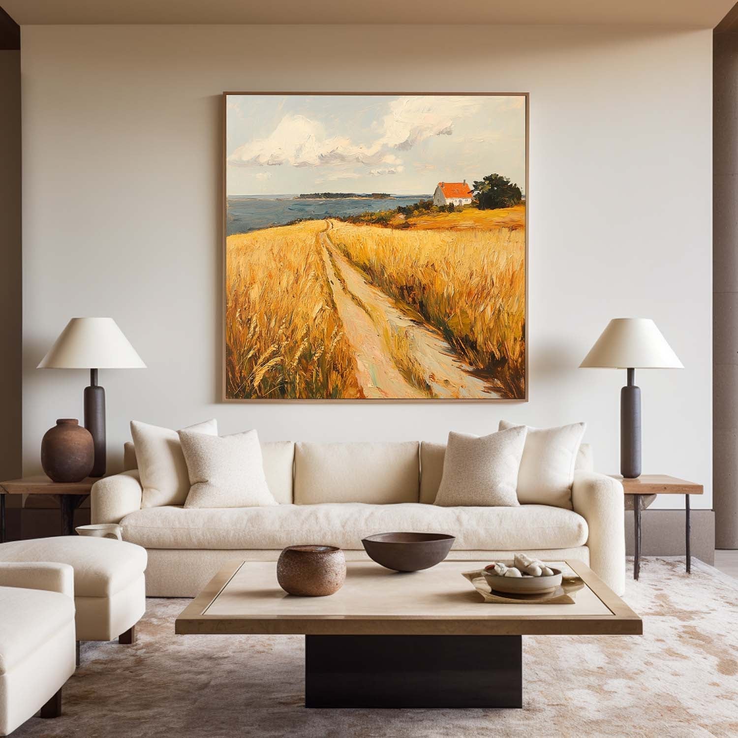Golden Wheat Field Rural Landscape Painting
