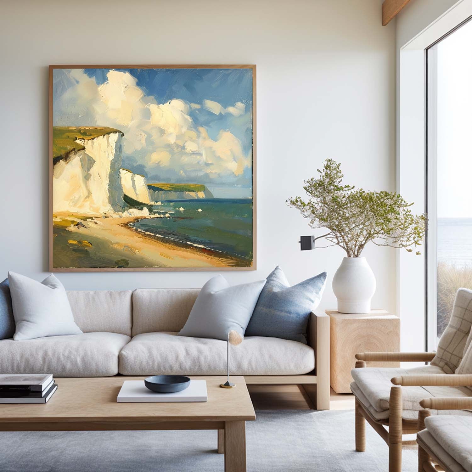 Sunlit Coastal Cliffs Landscape Art