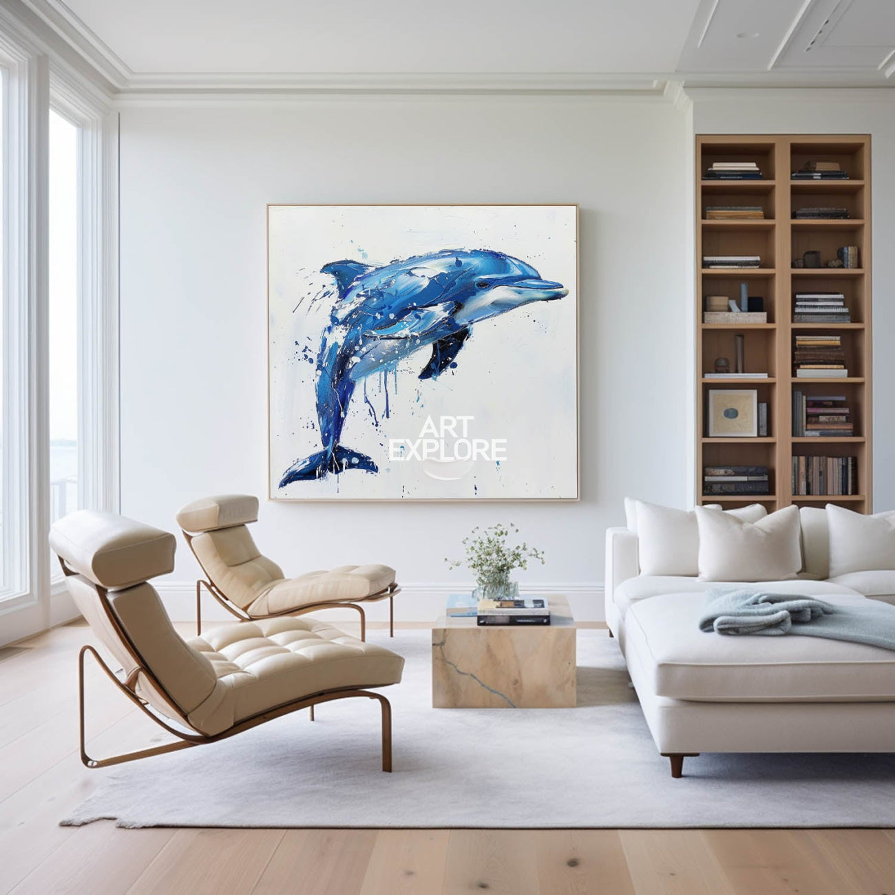 Blue Jumping Dolphin Canvas Wall Art