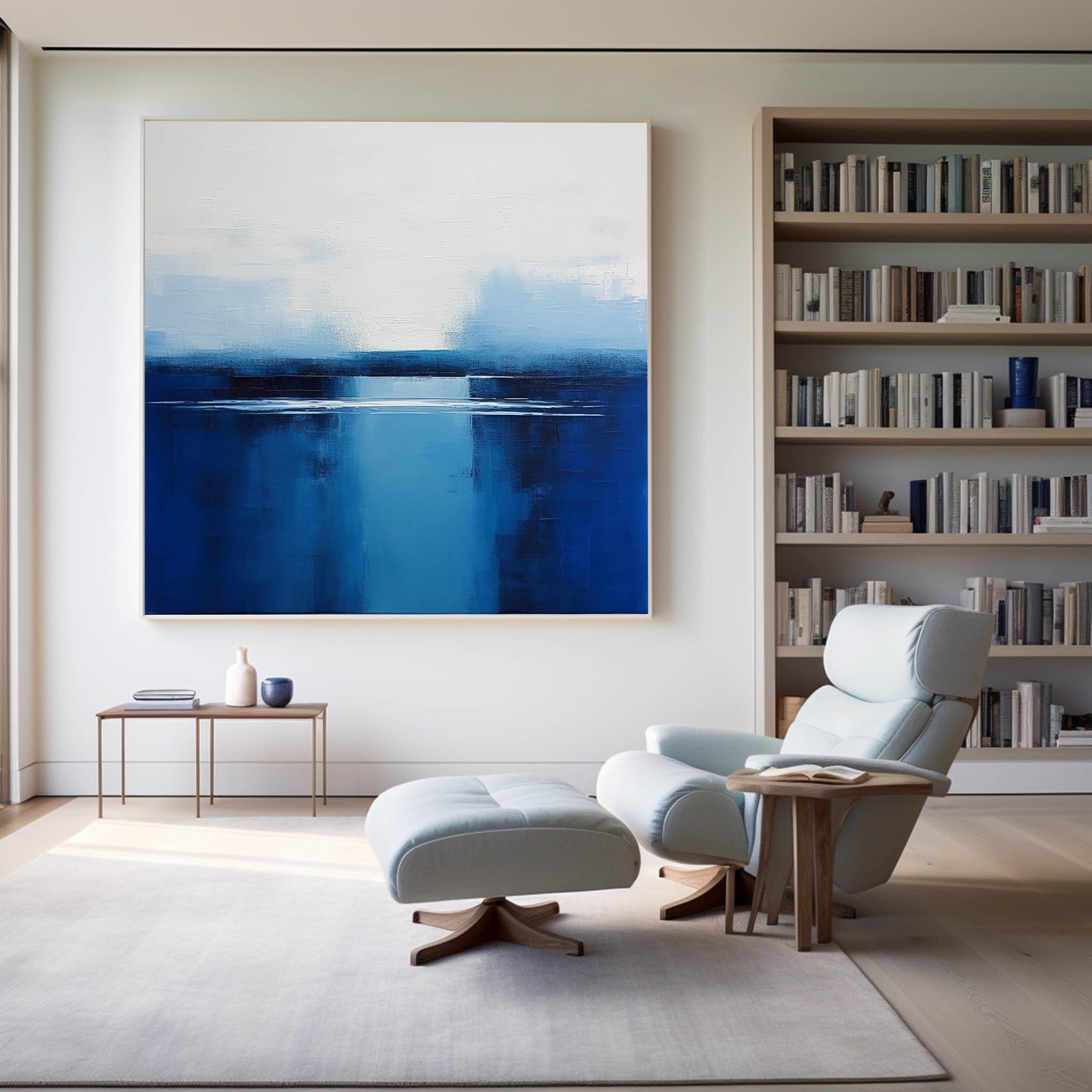 Blue Ink Wash Lakeside Horizon Canvas Art