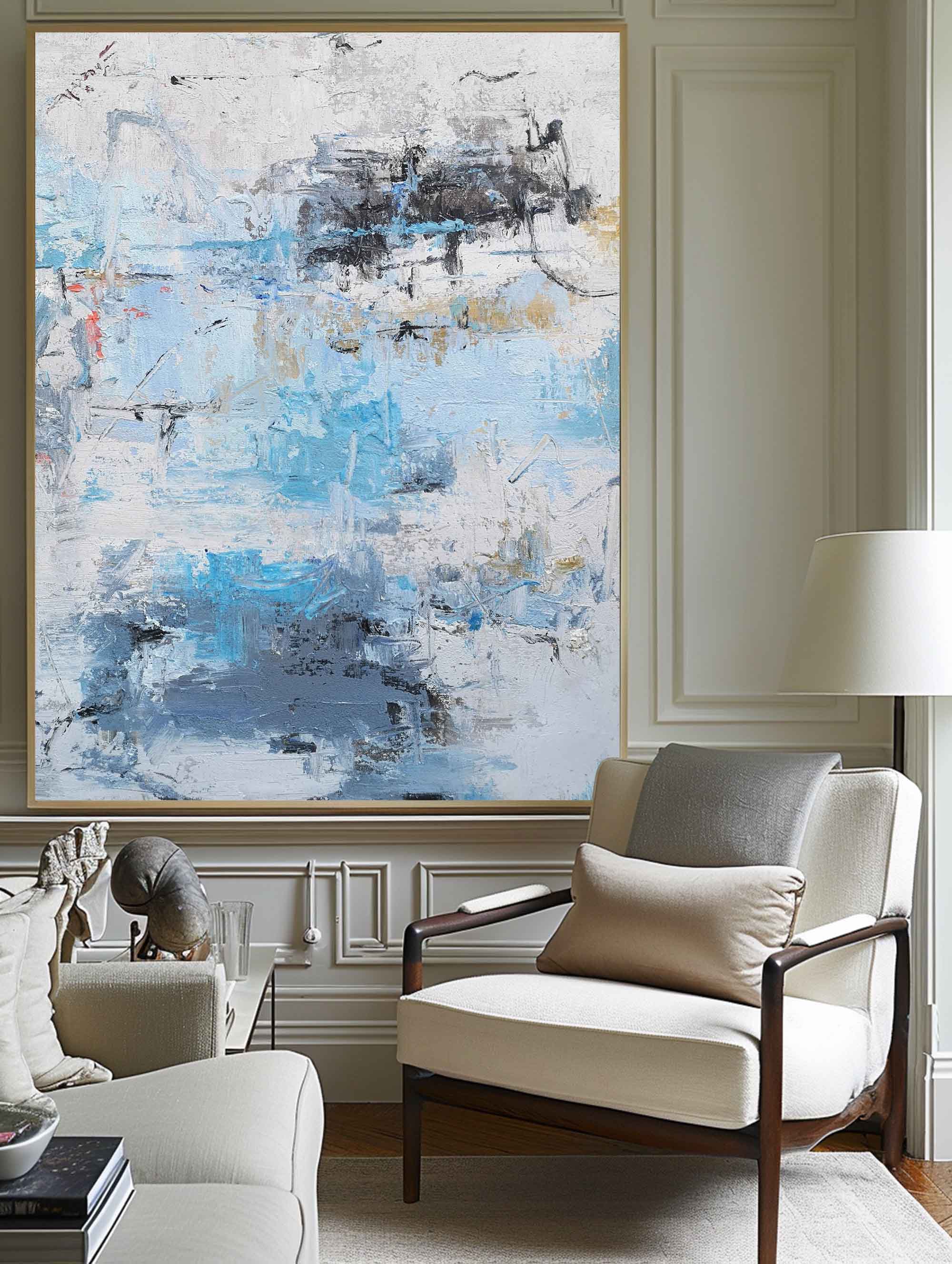 Modern Blue Grey Abstract Textured Painting
